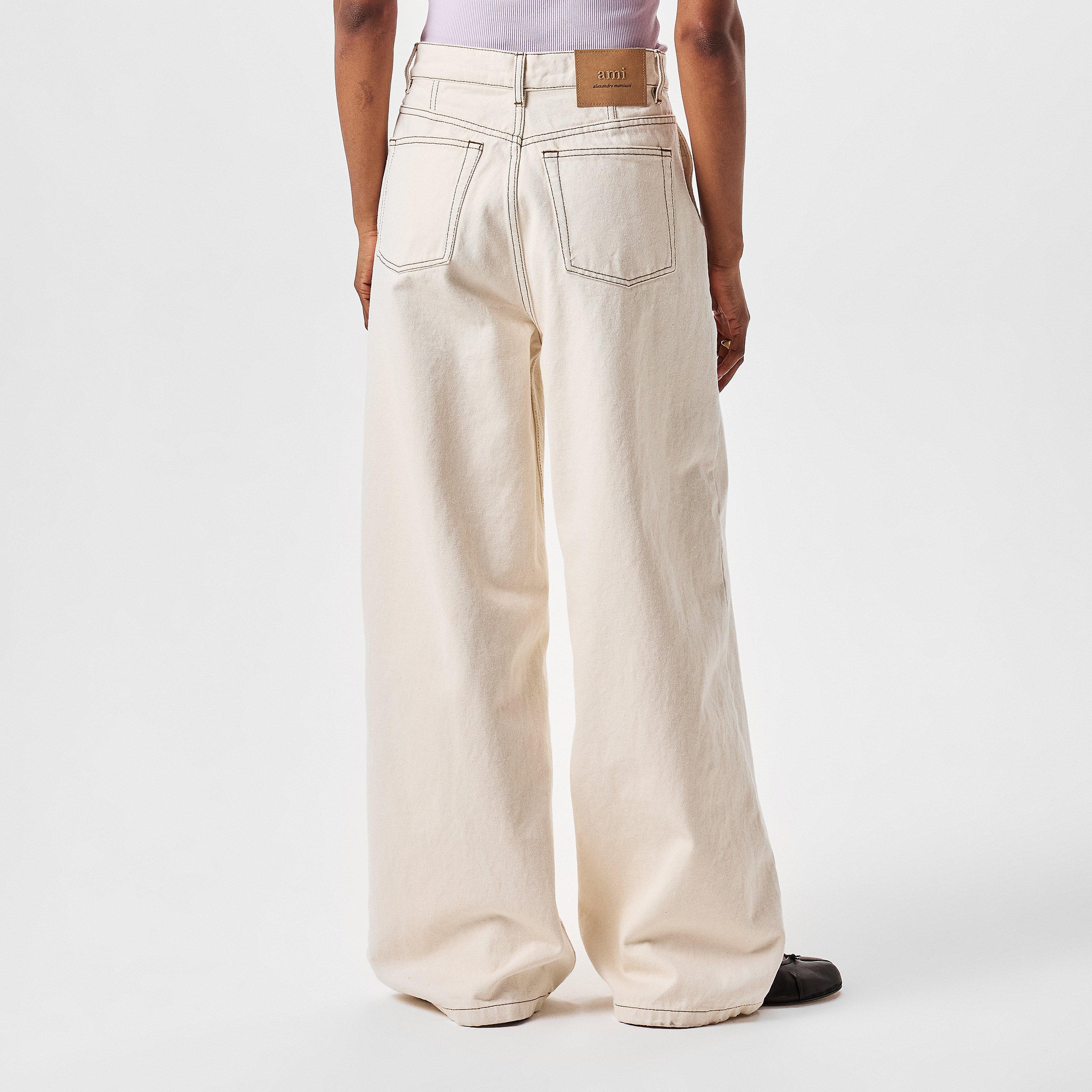 White Cream - Ami Paris - Women's Wide Leg Trousers - 4