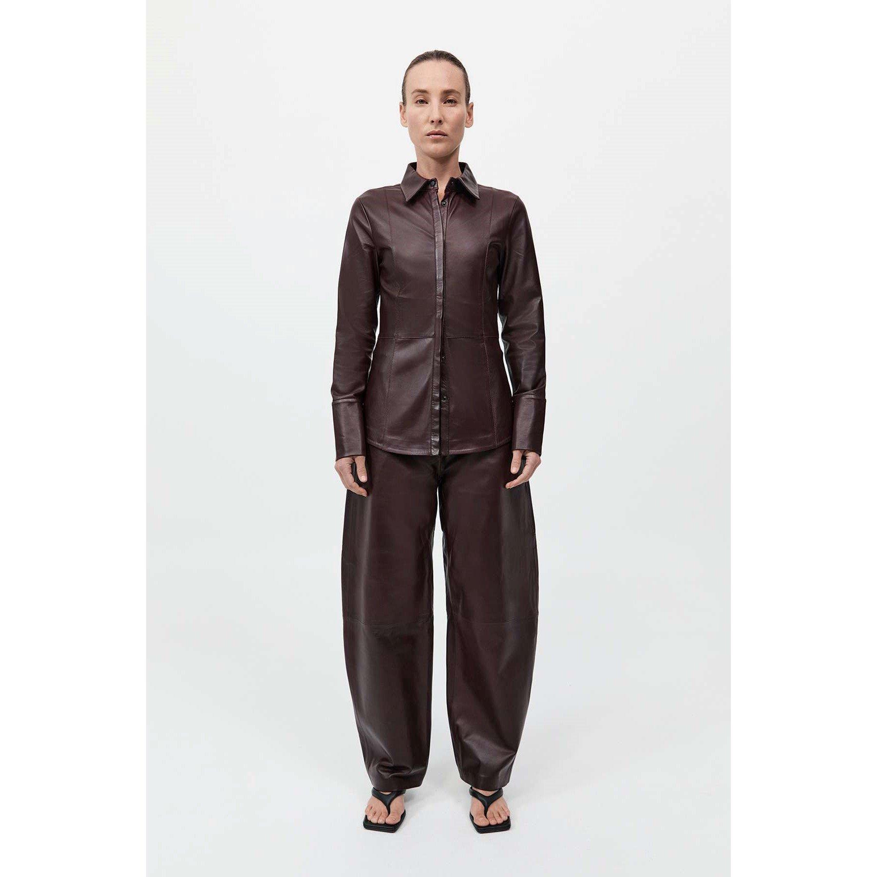 Bordeaux - St. Agni - Women's Leather Wide Leg Trousers - 2