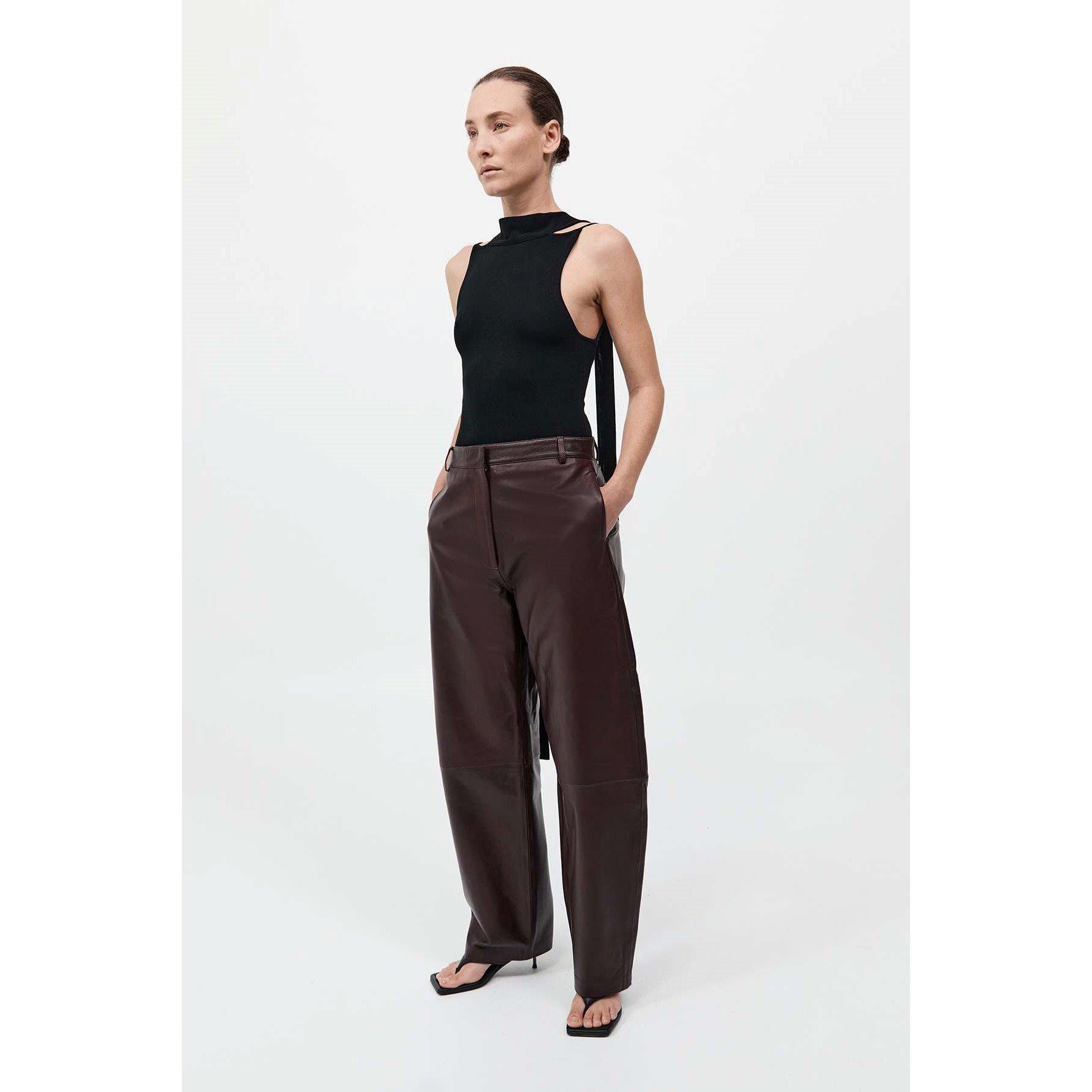 Bordeaux - St. Agni - Women's Leather Wide Leg Trousers - 4