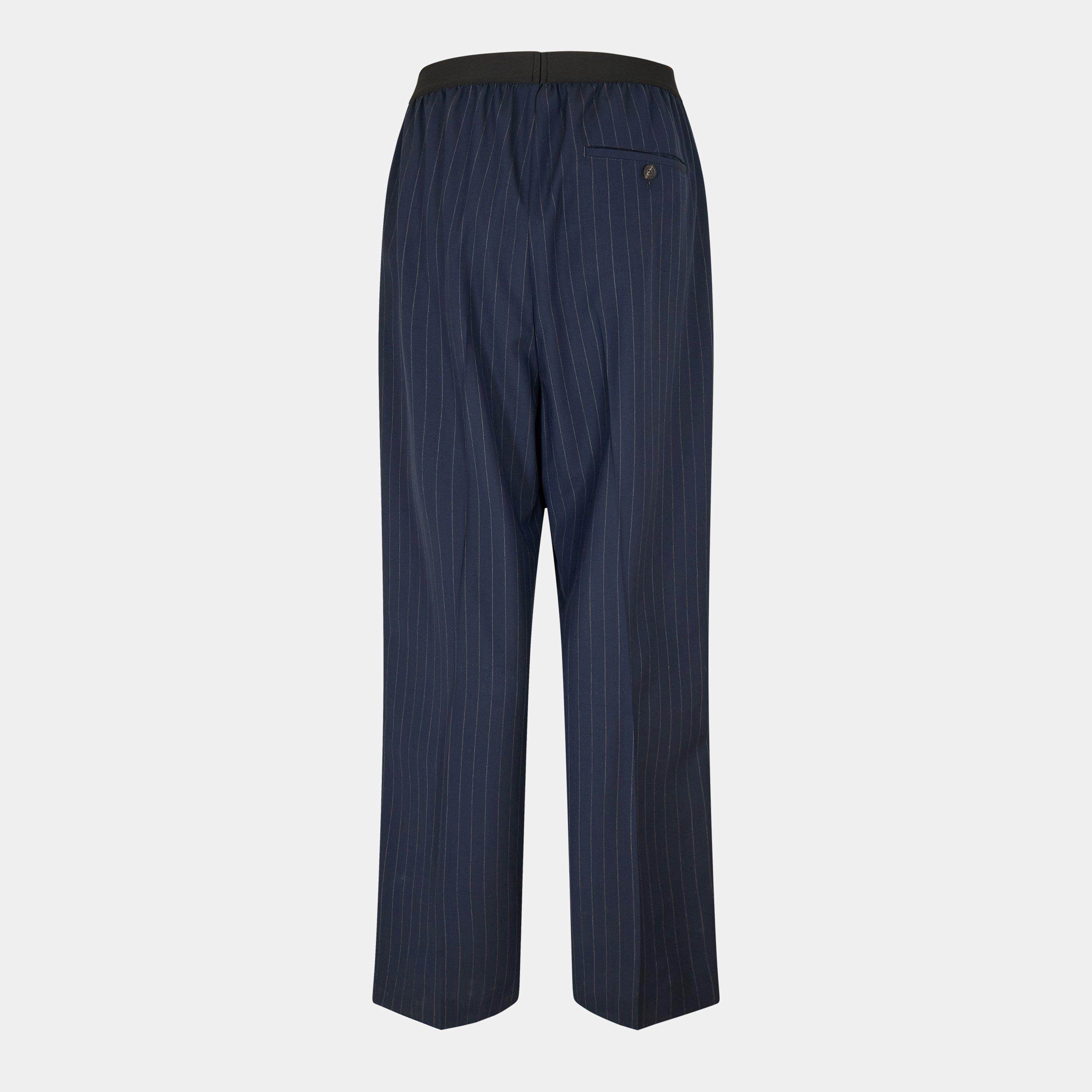 Dark Navy - Balenciaga - Women's Pinstripe Wide Leg Trousers - 2