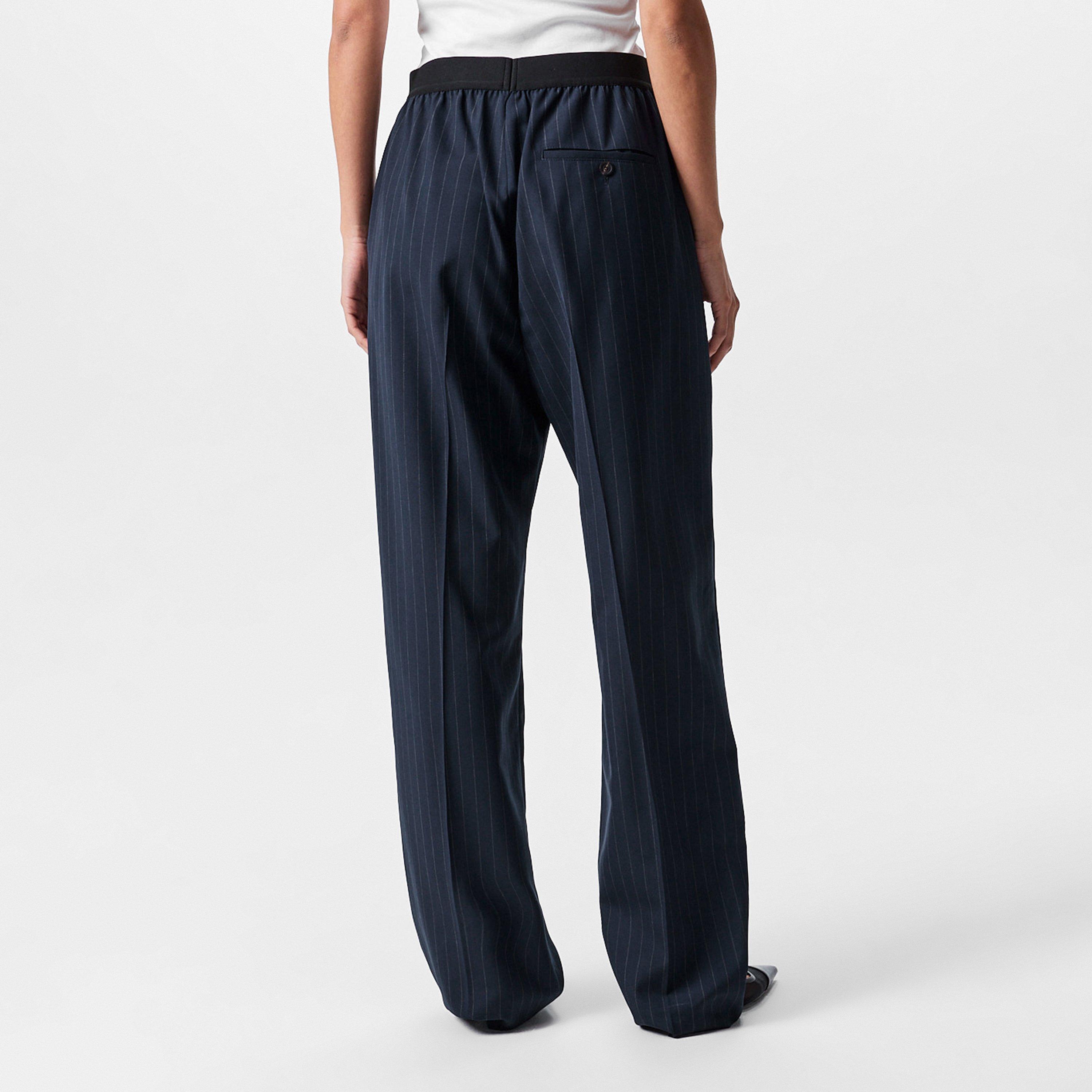 Dark Navy - Balenciaga - Women's Pinstripe Wide Leg Trousers - 4