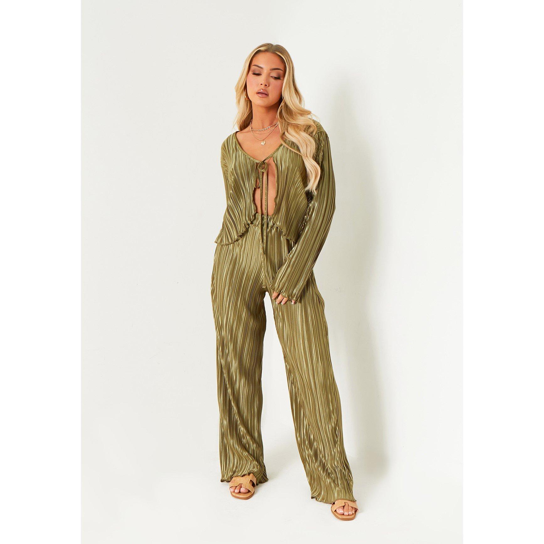 Missy Empire Women's Plisse Wide Leg Trouser - Khaki - 6 (2XS)