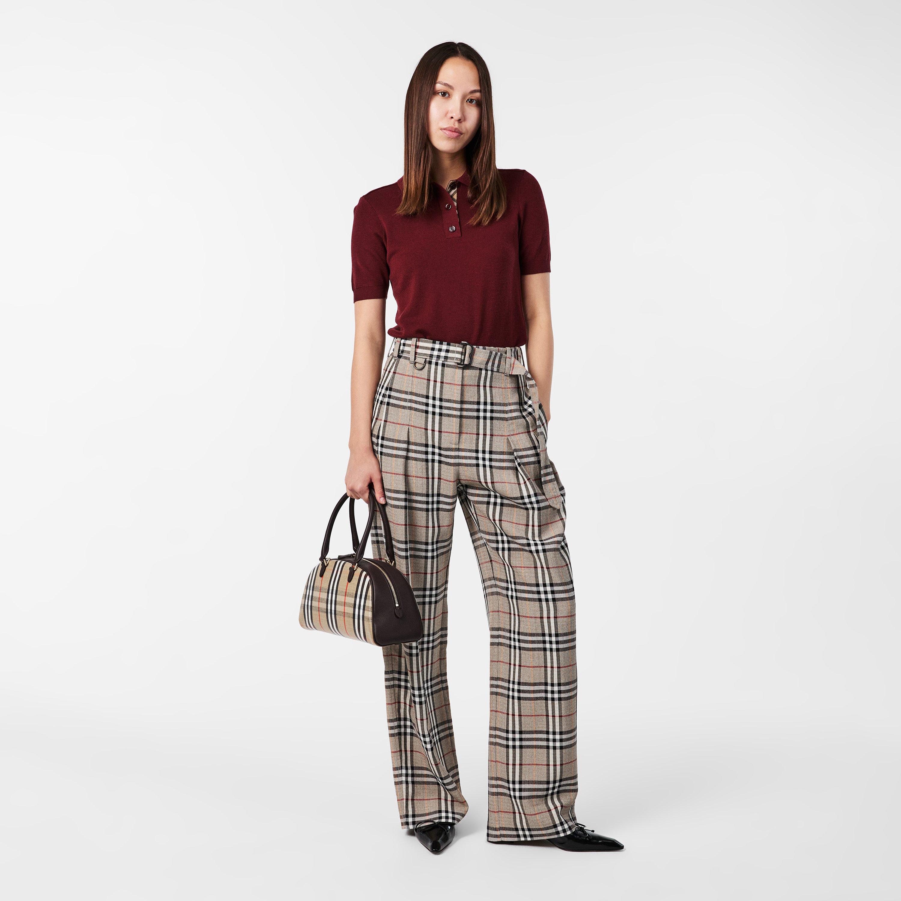 Limestone IC - Burberry - Women's Burb Check Wide Leg Trousers - 6