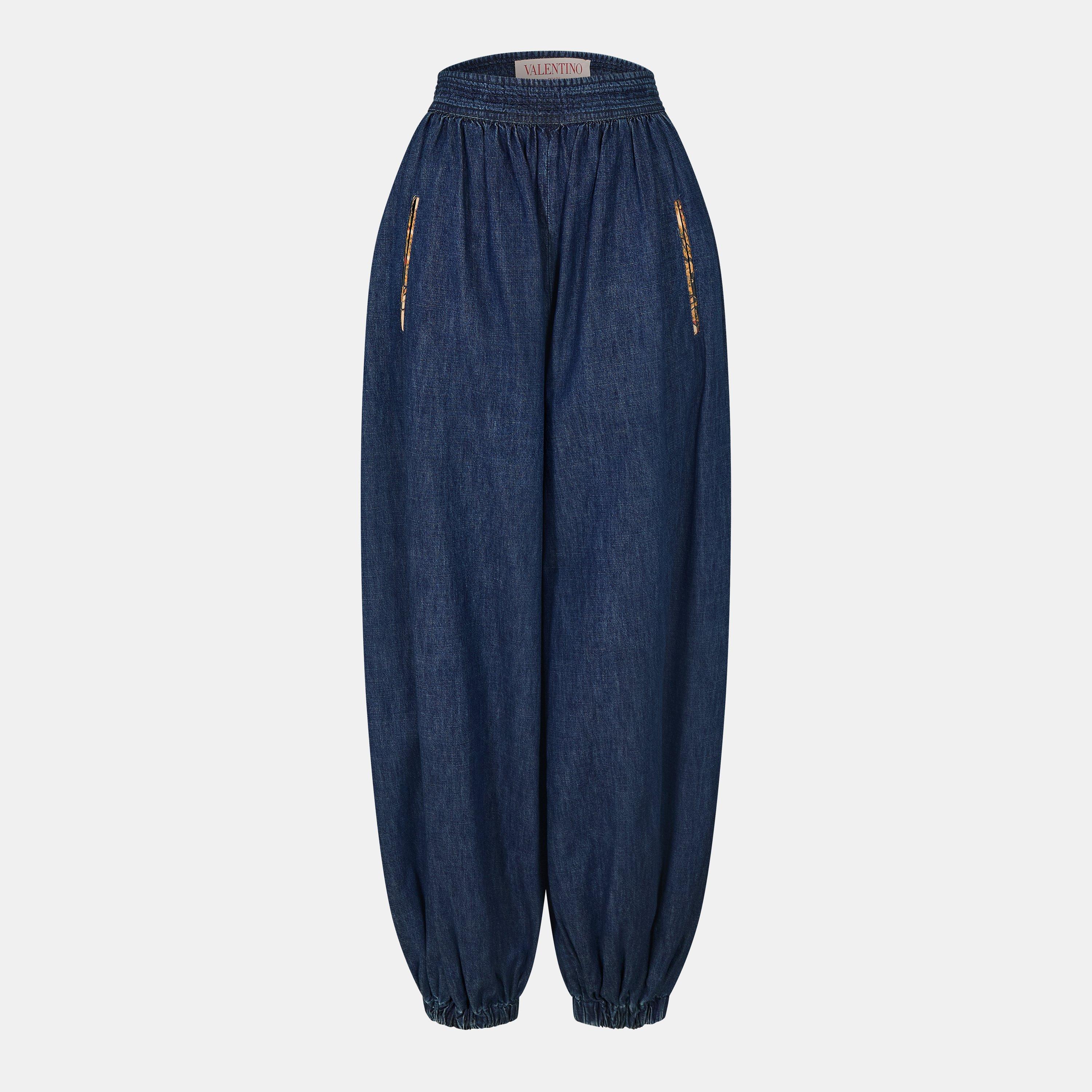 Denim Blue - Valentino - Women's Val Denim Relaxed Fit Harem Trousers - 1