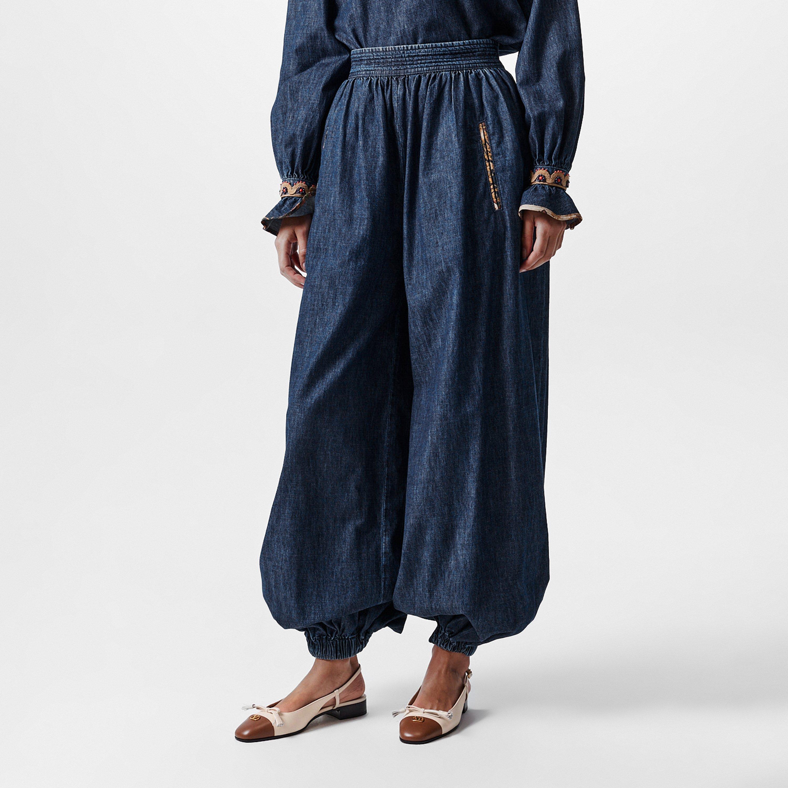 Denim Blue - Valentino - Women's Val Denim Relaxed Fit Harem Trousers - 3