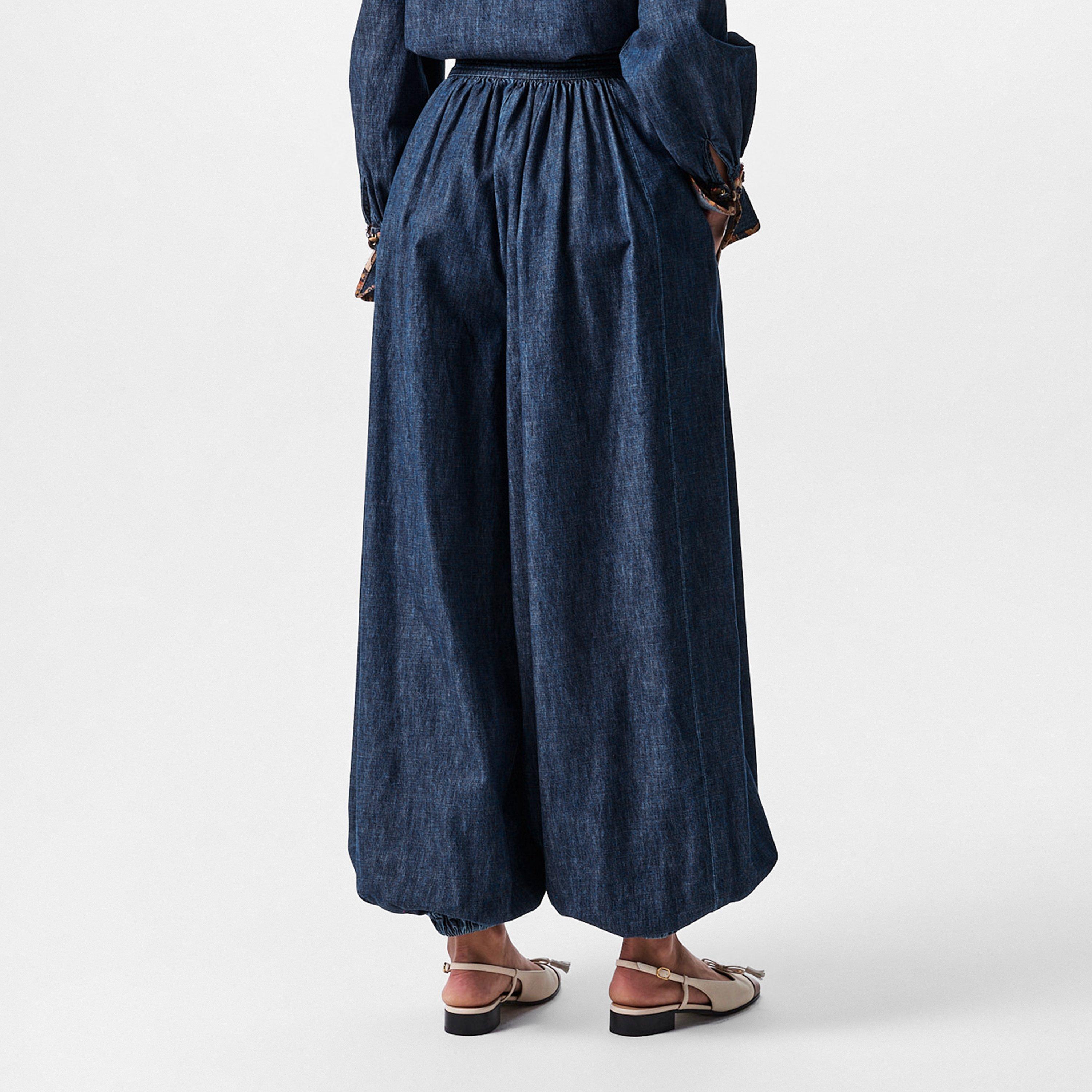 Denim Blue - Valentino - Women's Val Denim Relaxed Fit Harem Trousers - 4