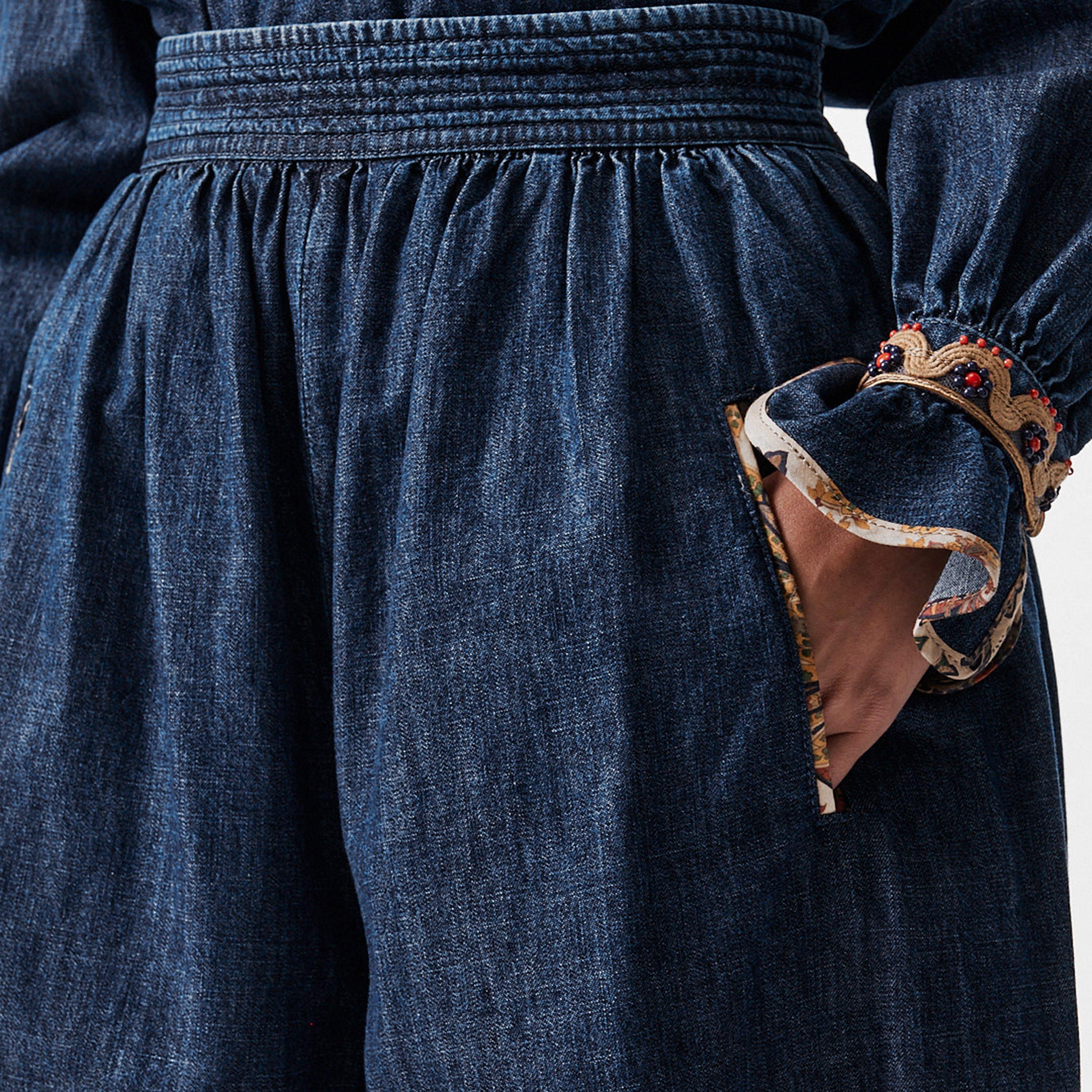 Denim Blue - Valentino - Women's Val Denim Relaxed Fit Harem Trousers - 5