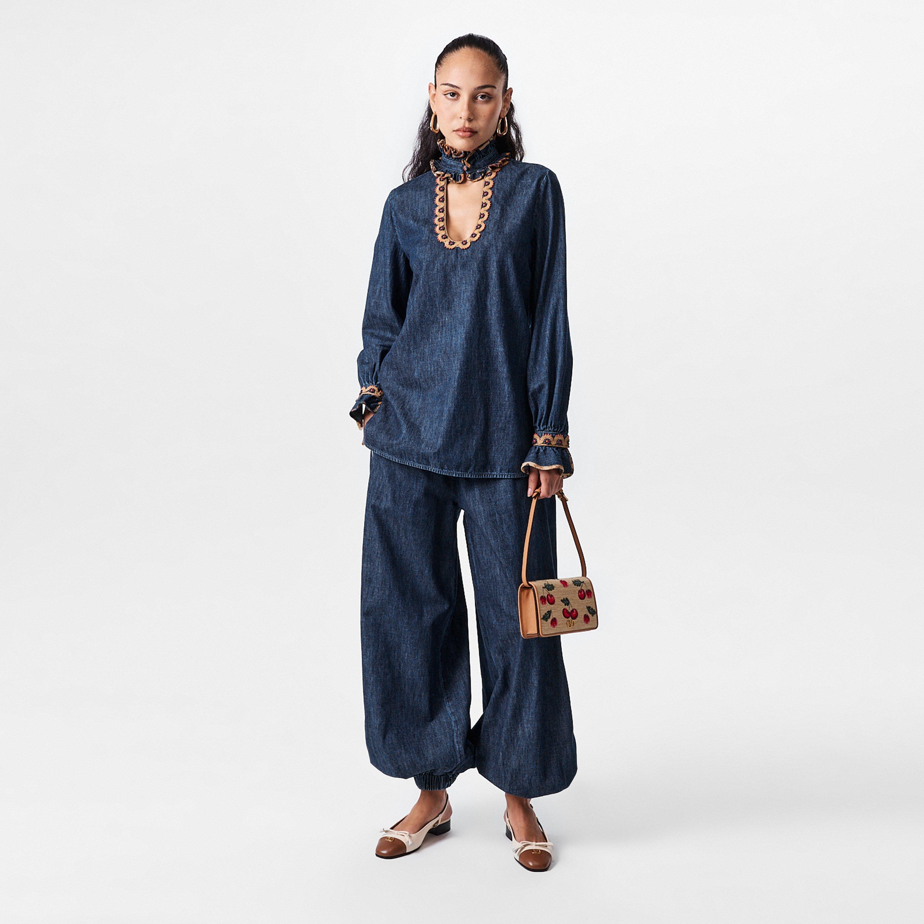 Denim Blue - Valentino - Women's Val Denim Relaxed Fit Harem Trousers - 6