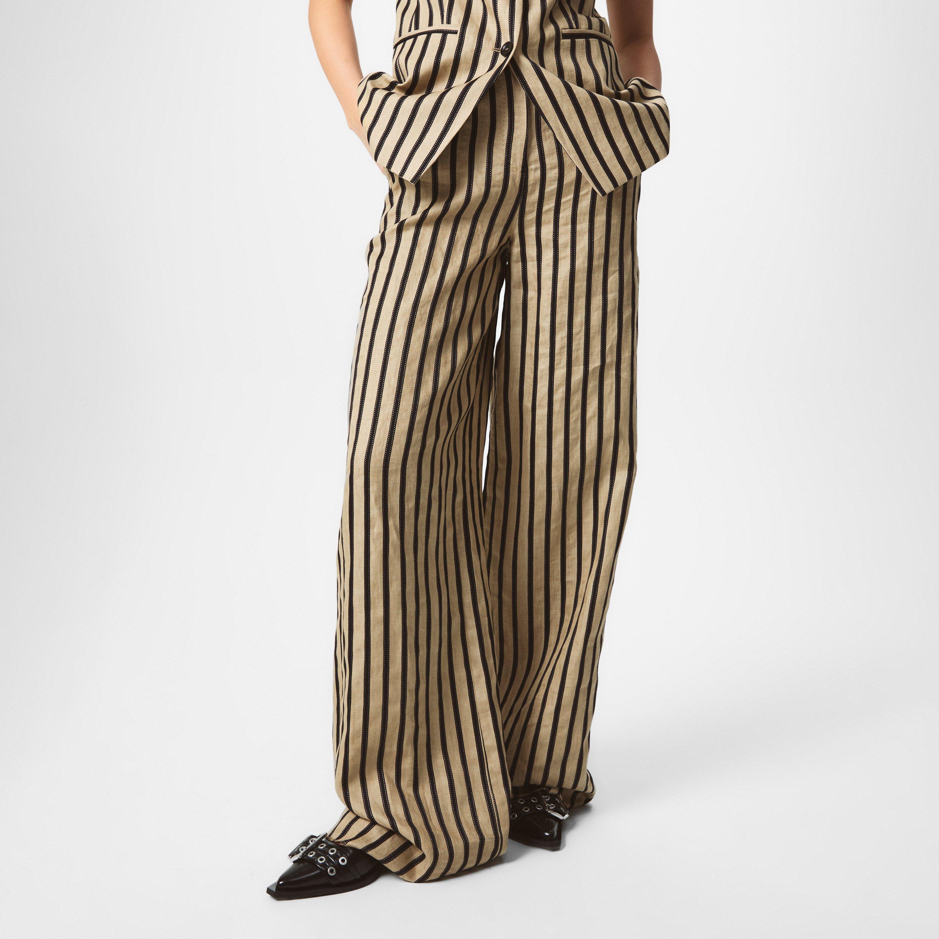 Sand - Max Mara - Cestino Striped Palazzo Trousers - 3