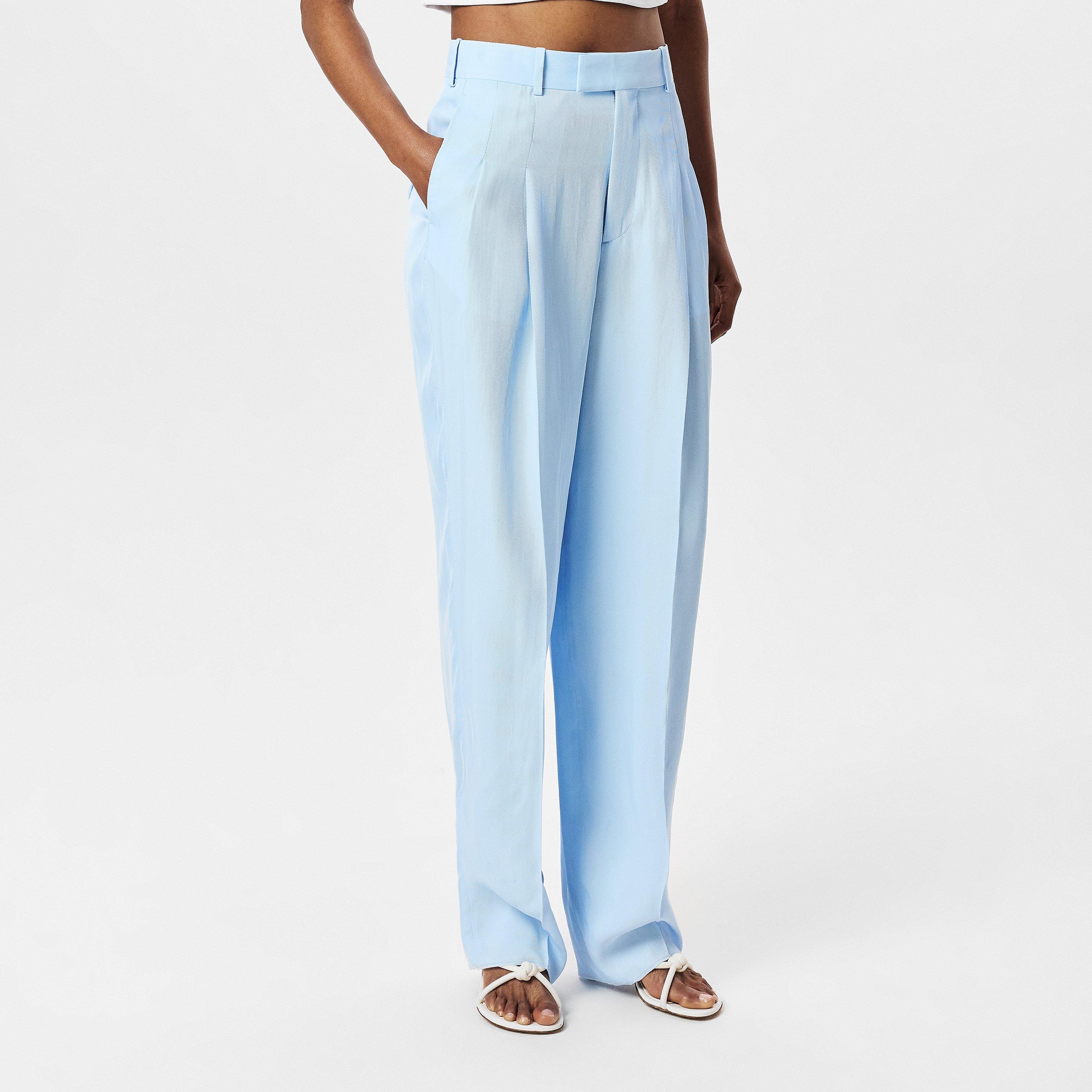 Sky Blue - Bottega Veneta - Women's Silk Twill Wide Leg Trousers - 3