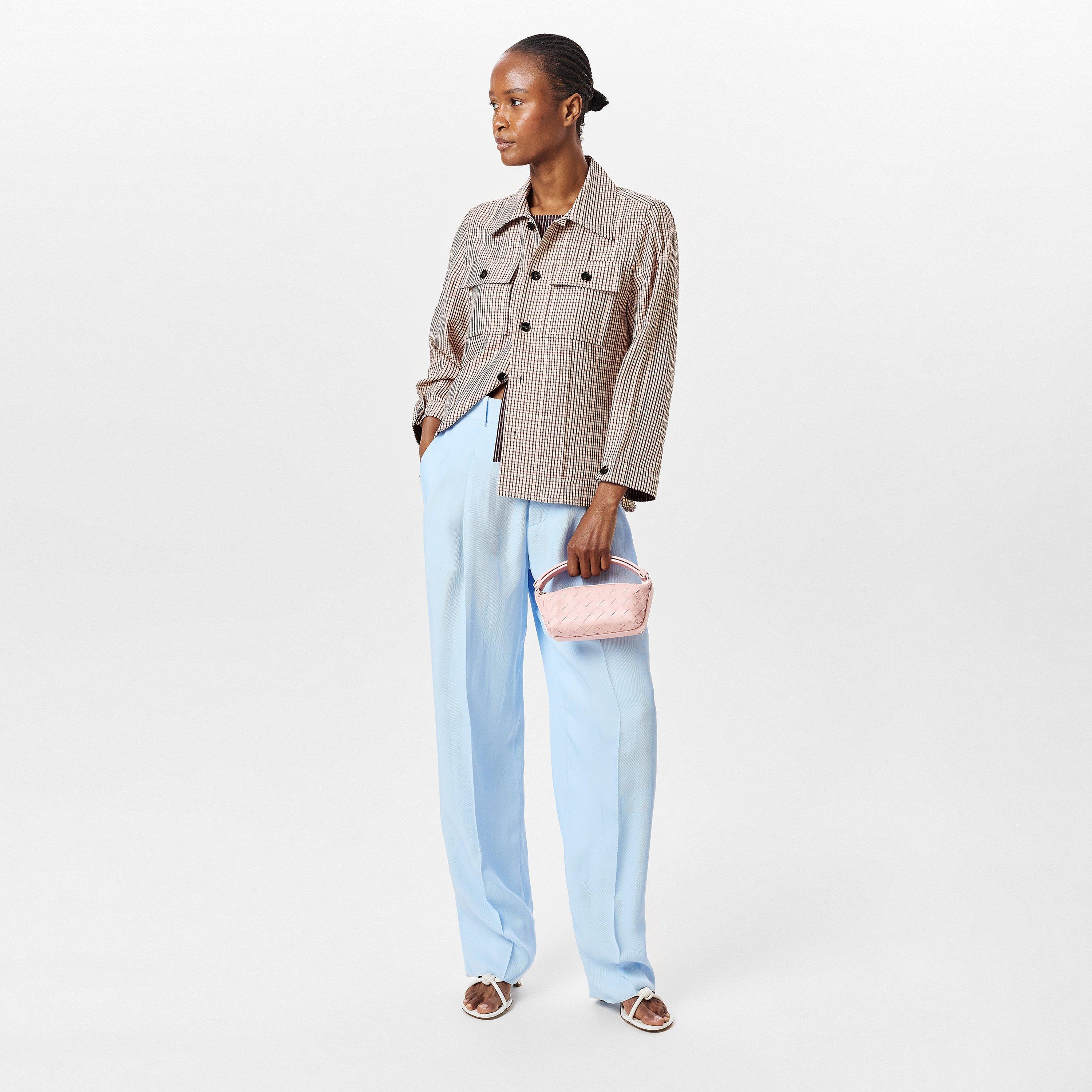 Sky Blue - Bottega Veneta - Women's Silk Twill Wide Leg Trousers - 6