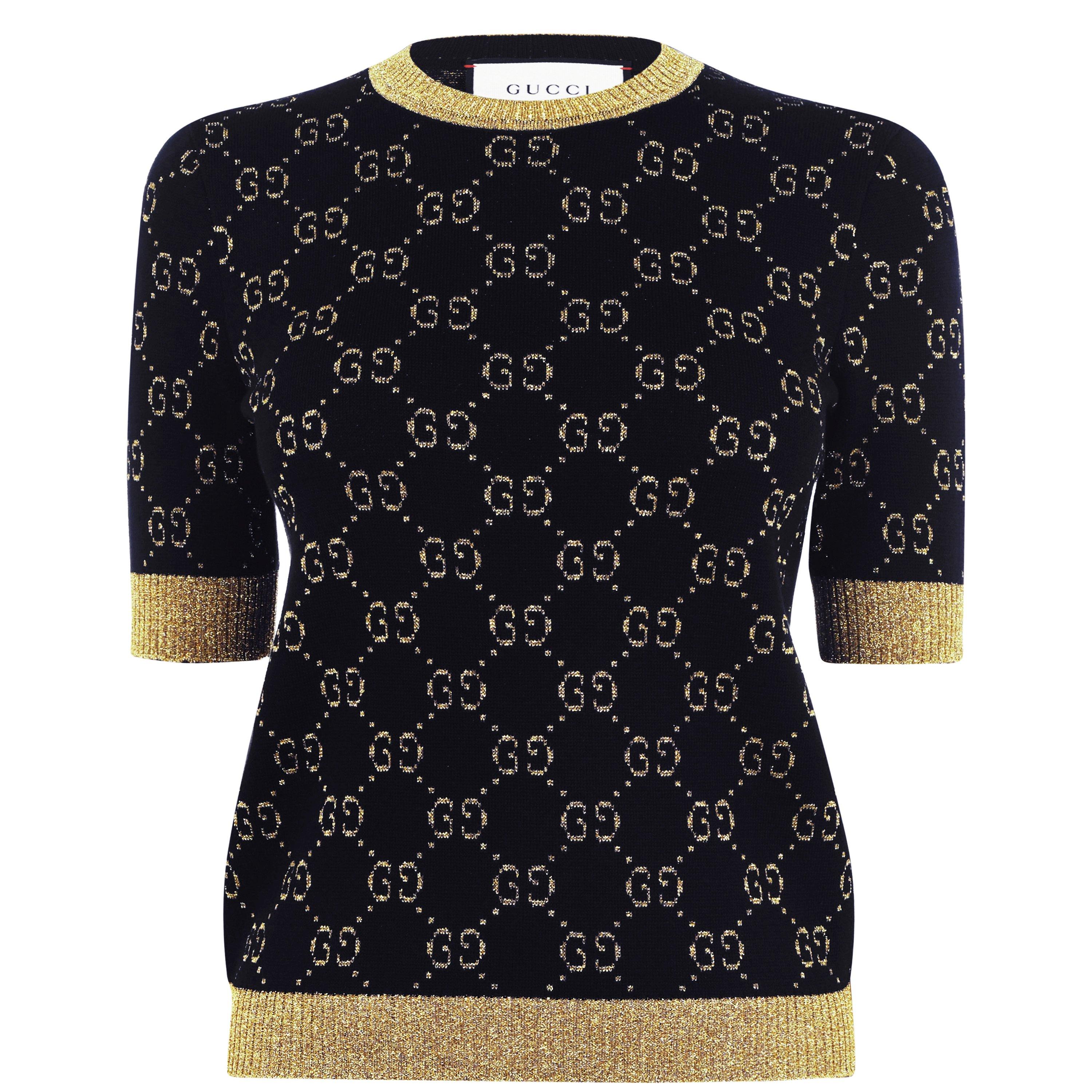 Navy/Gold 4921 - Gucci - Women's Logo Cotton GG Lamé Top - 7