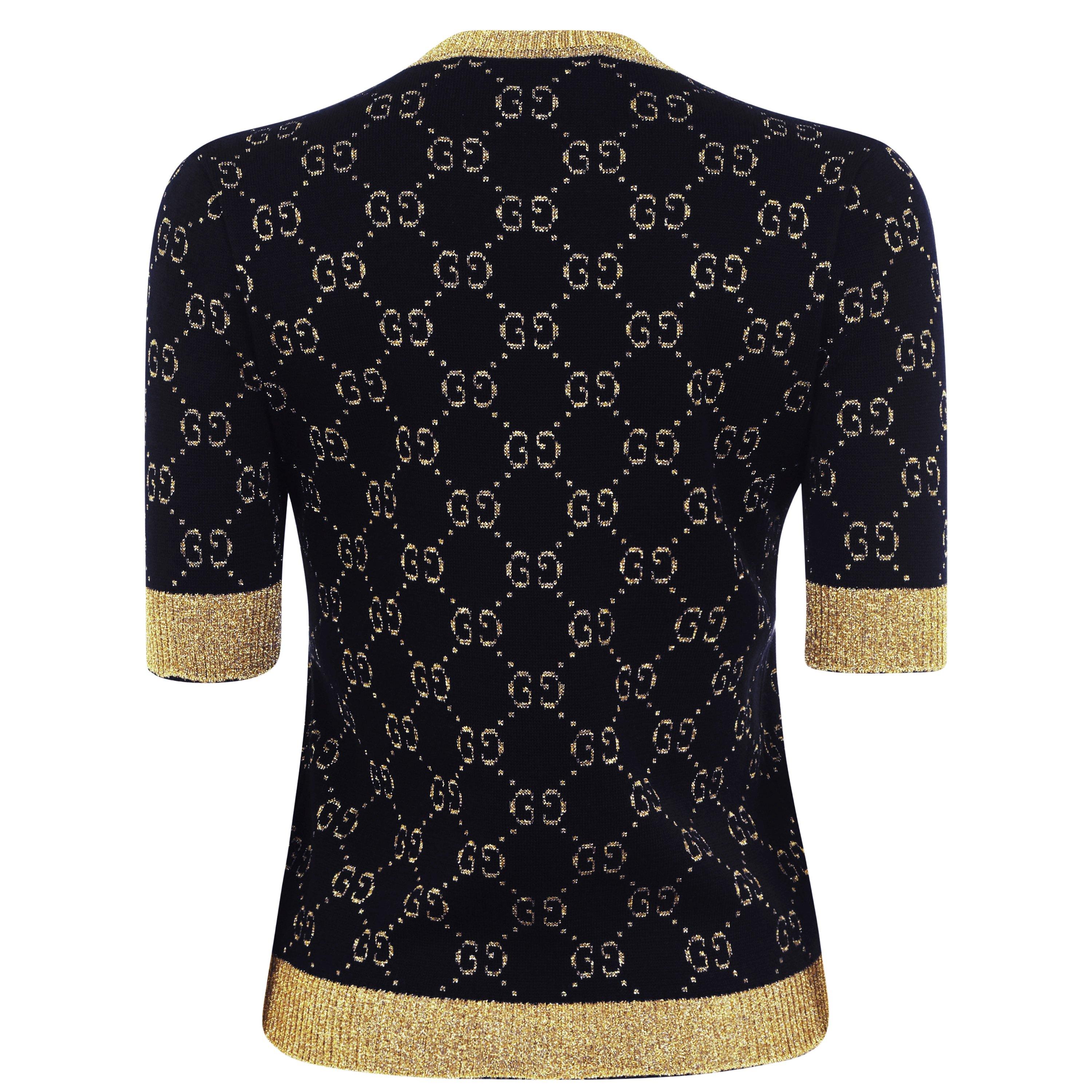 Navy/Gold 4921 - Gucci - Women's Logo Cotton GG Lamé Top - 8