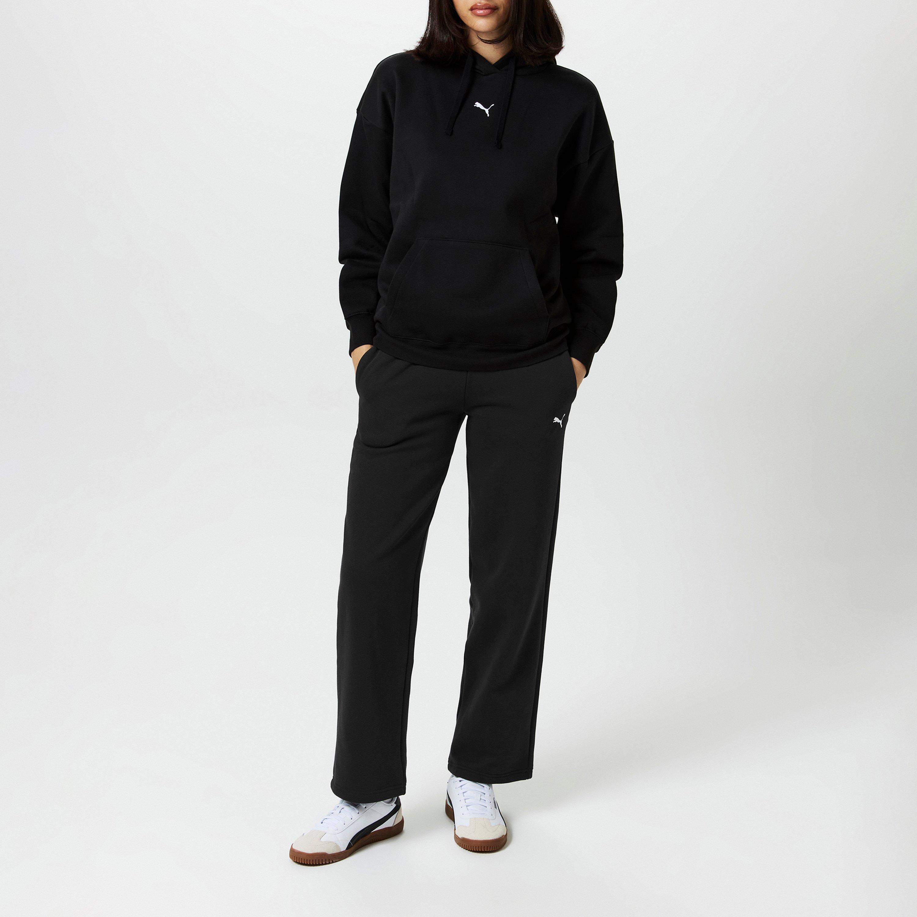 Black - Puma - Wide Leg Open Hem Fleece Joggers - 4