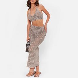 Pcjira Scar Ld99 ISAWITFIRST Lace Up Crochet Knit Maxi Skirt Co-Ord
