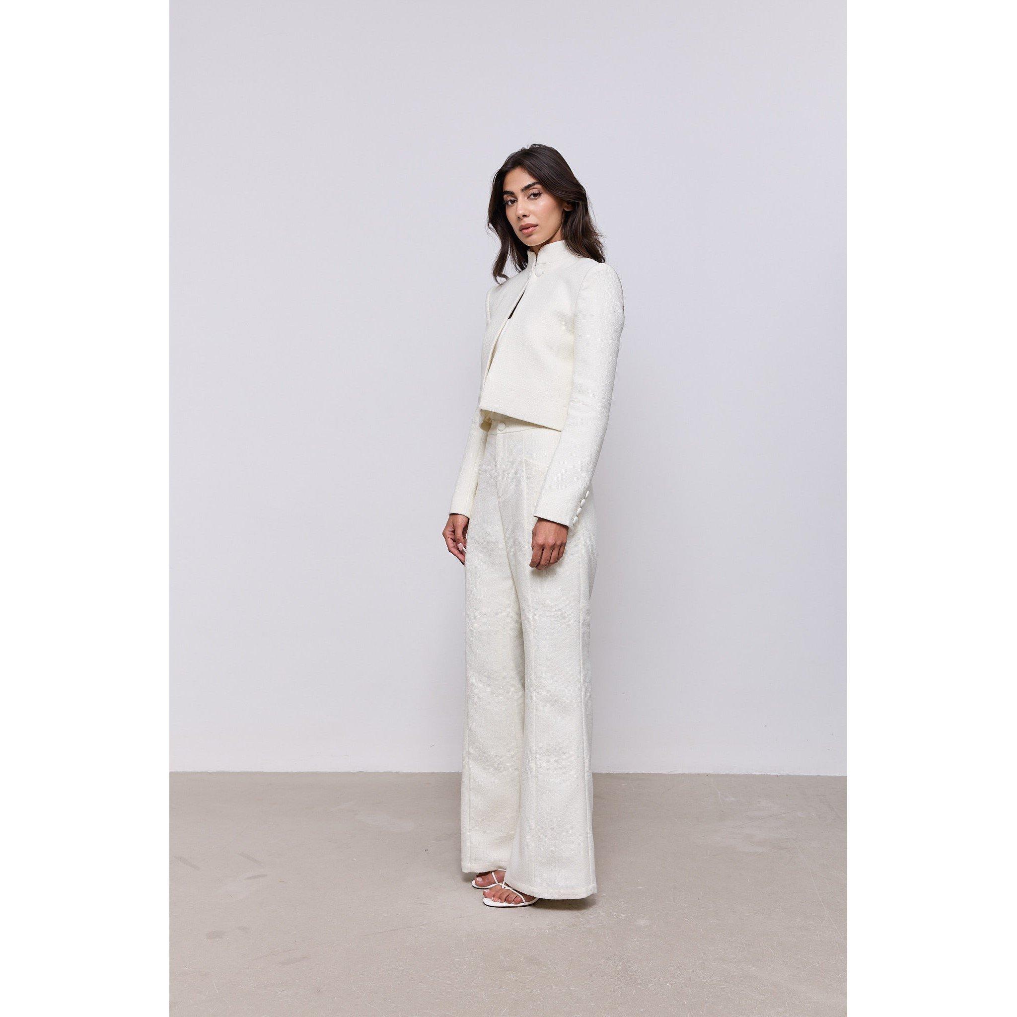 White - Odd Muse - Odd Muse Tweed Slim Flare Trousers - 4