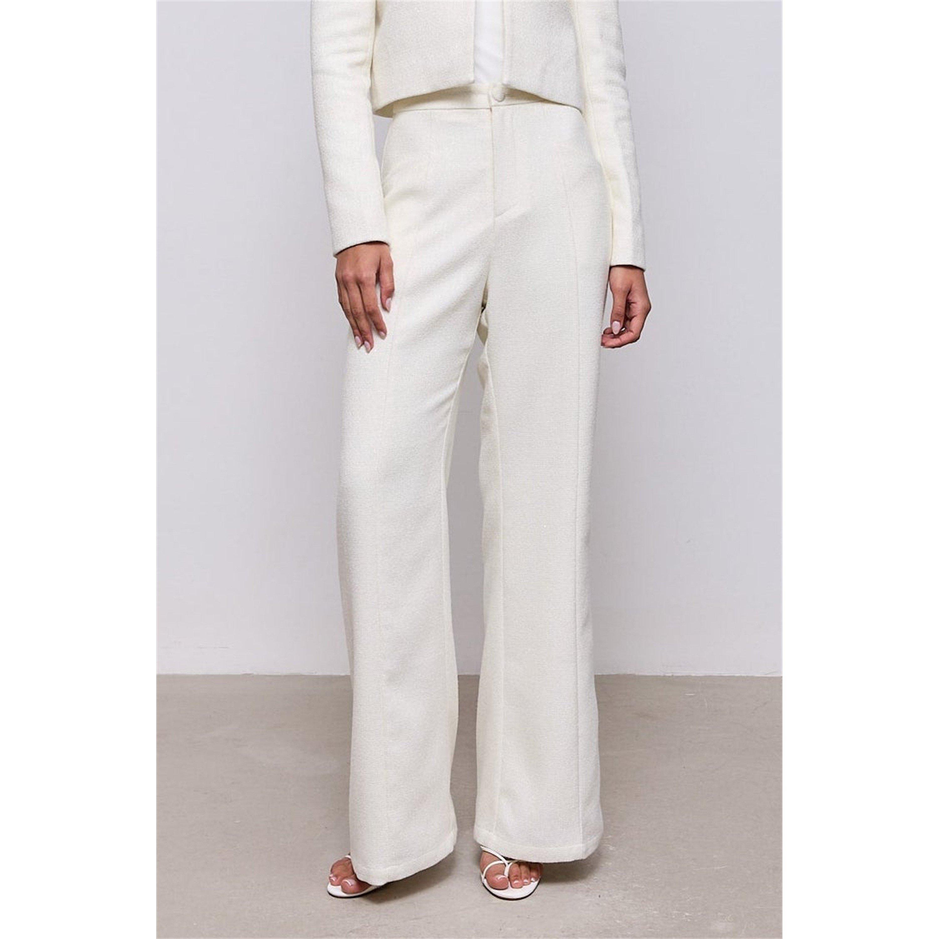 White - Odd Muse - Odd Muse Tweed Slim Flare Trousers - 5