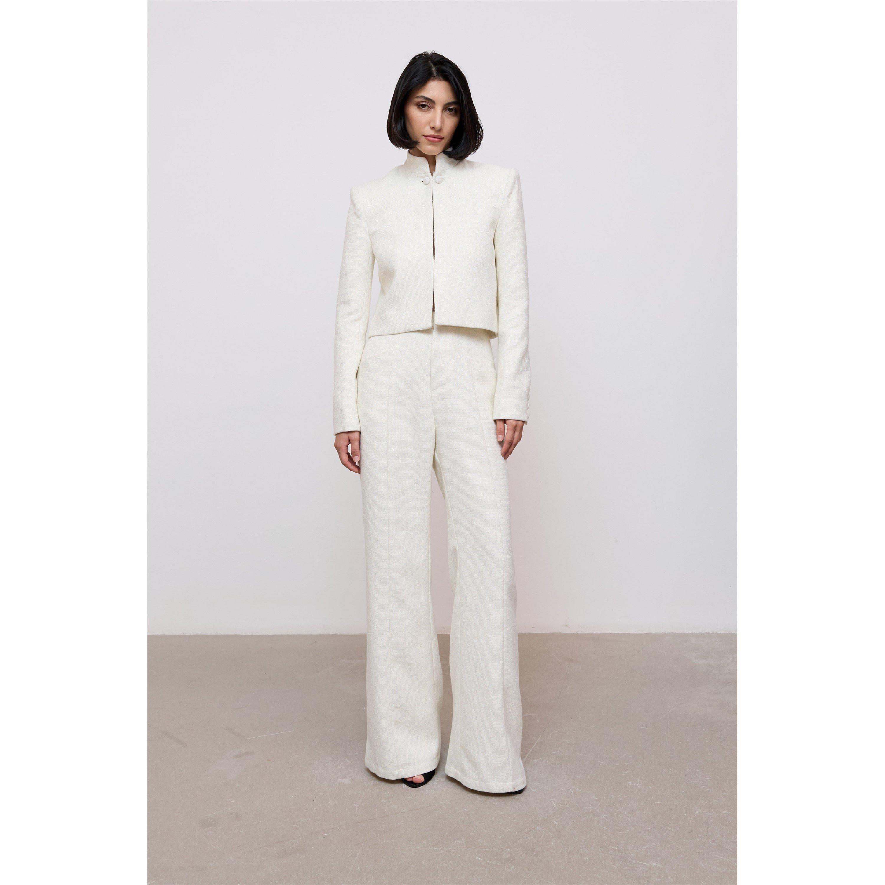 White - Odd Muse - Odd Muse Tweed Slim Flare Trousers - 6