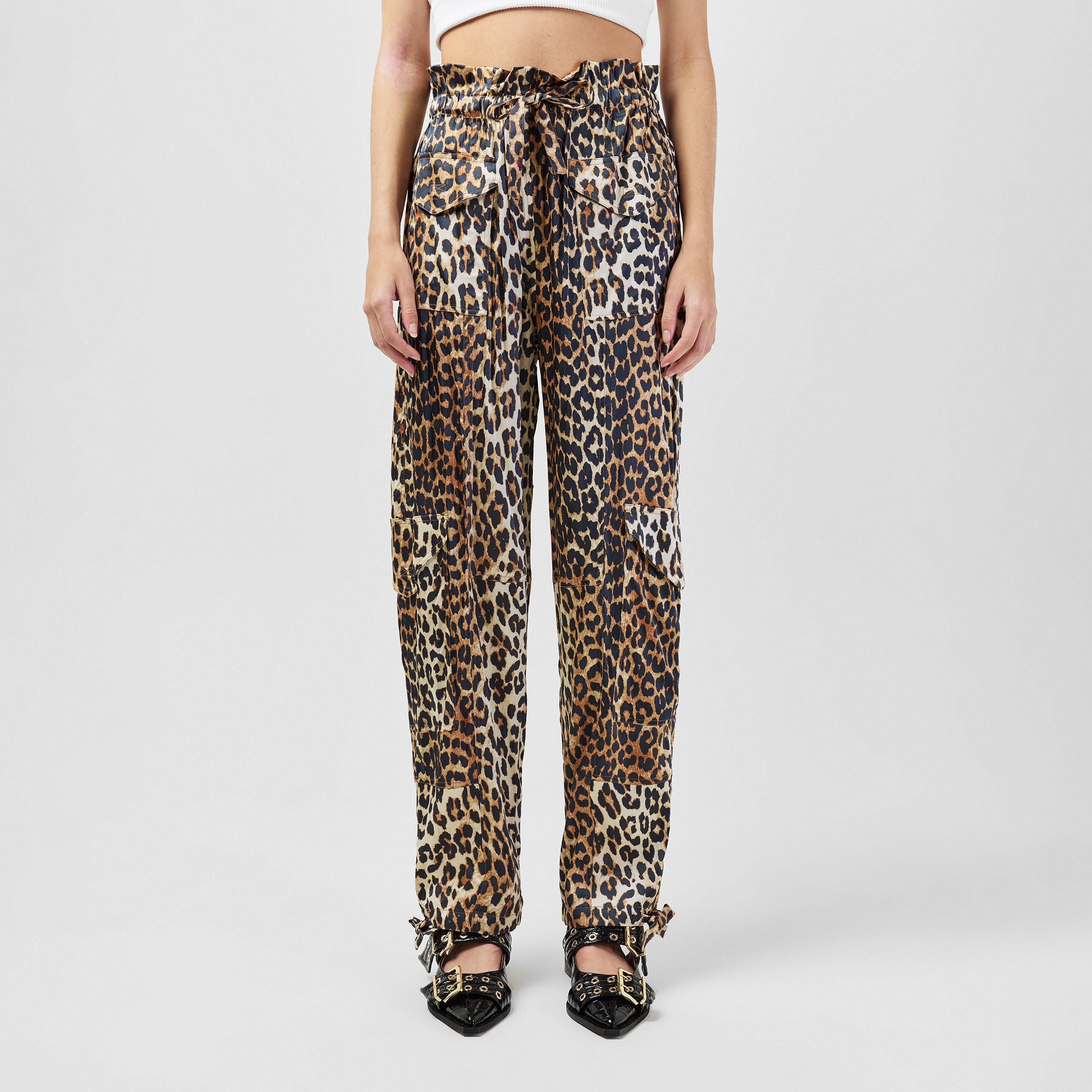 Ganni Women's Satin Relaxed Fit Cargo Trousers - Leopard - Size 10 (36)