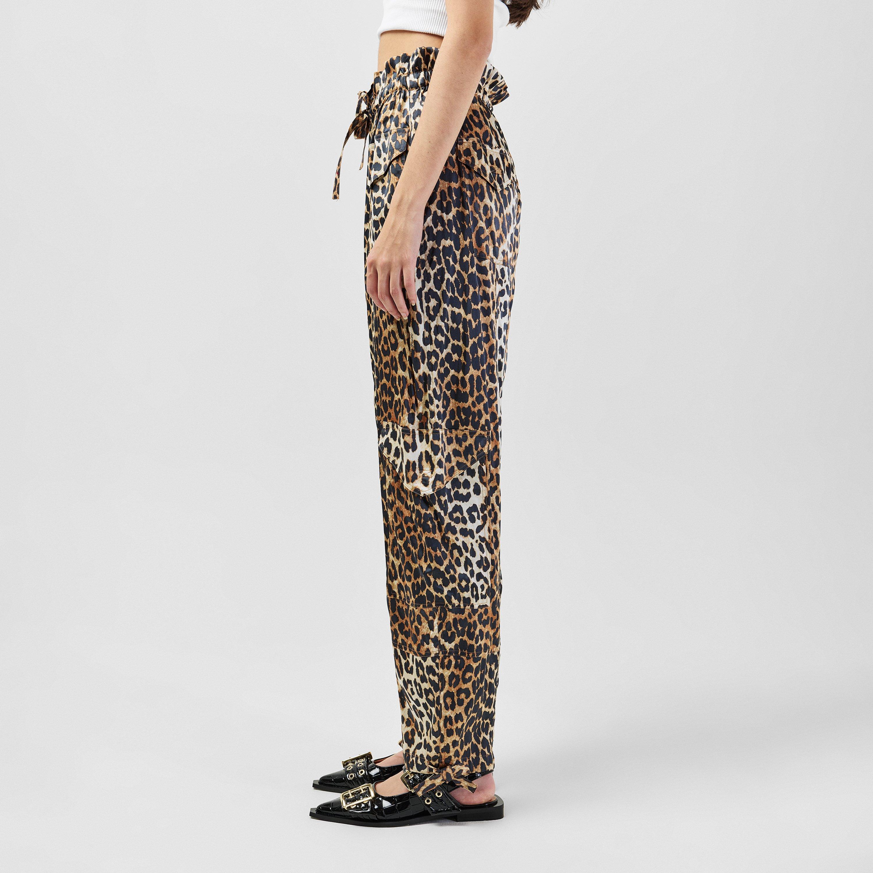 Leopard - Ganni - Women's Satin Cargo Trousers - 2