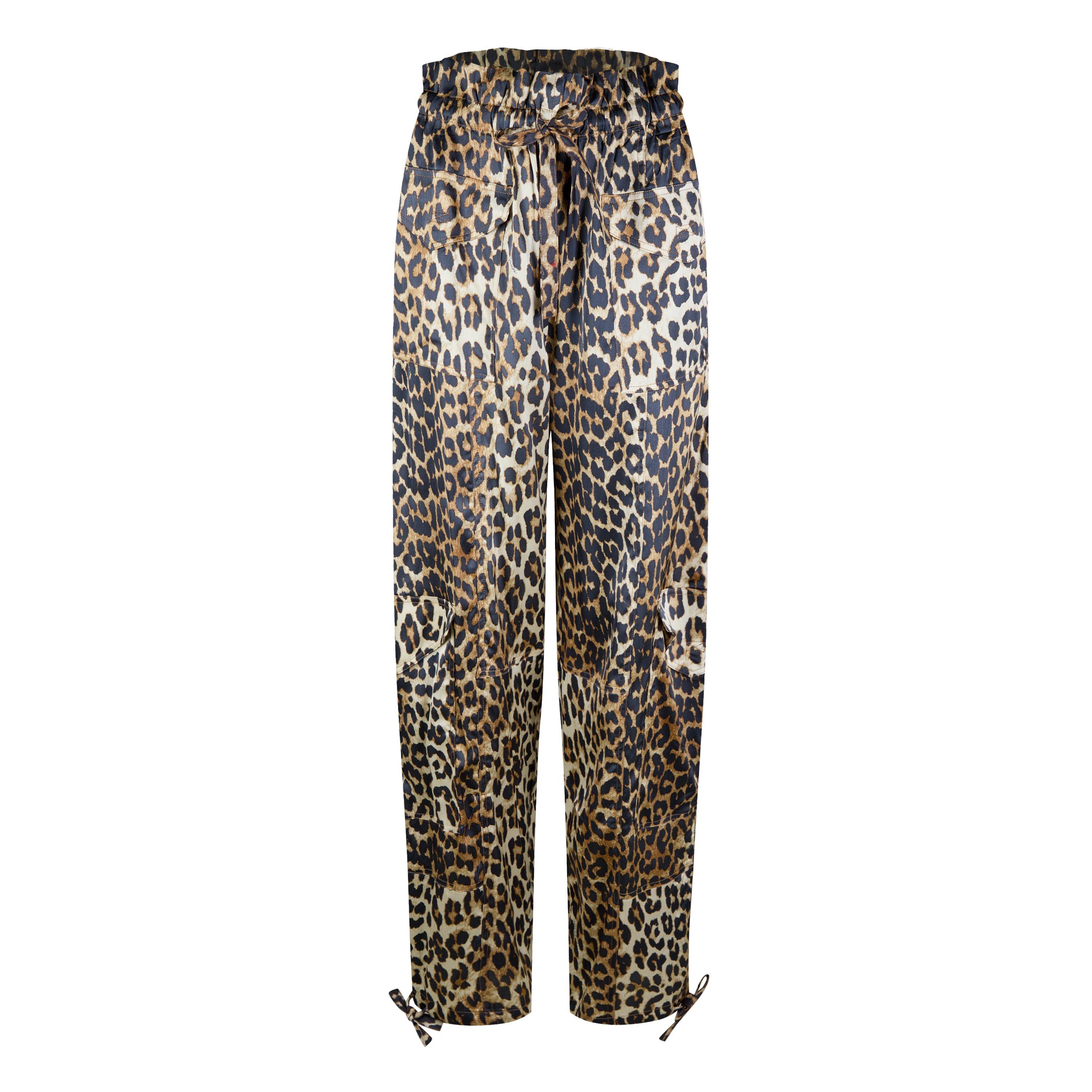 Leopard - Ganni - Women's Satin Cargo Trousers - 5
