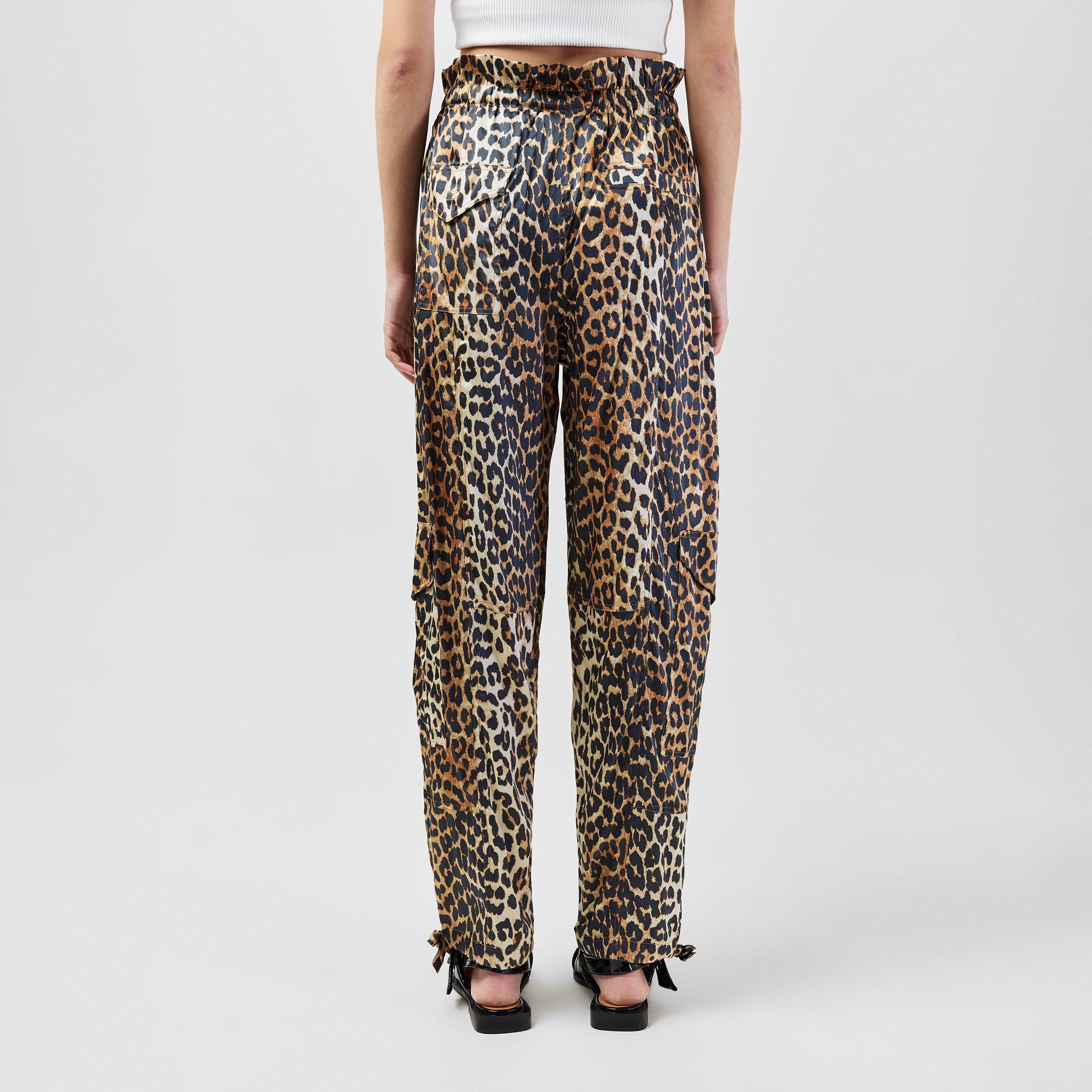 Leopard - Ganni - Women's Satin Cargo Trousers - 3