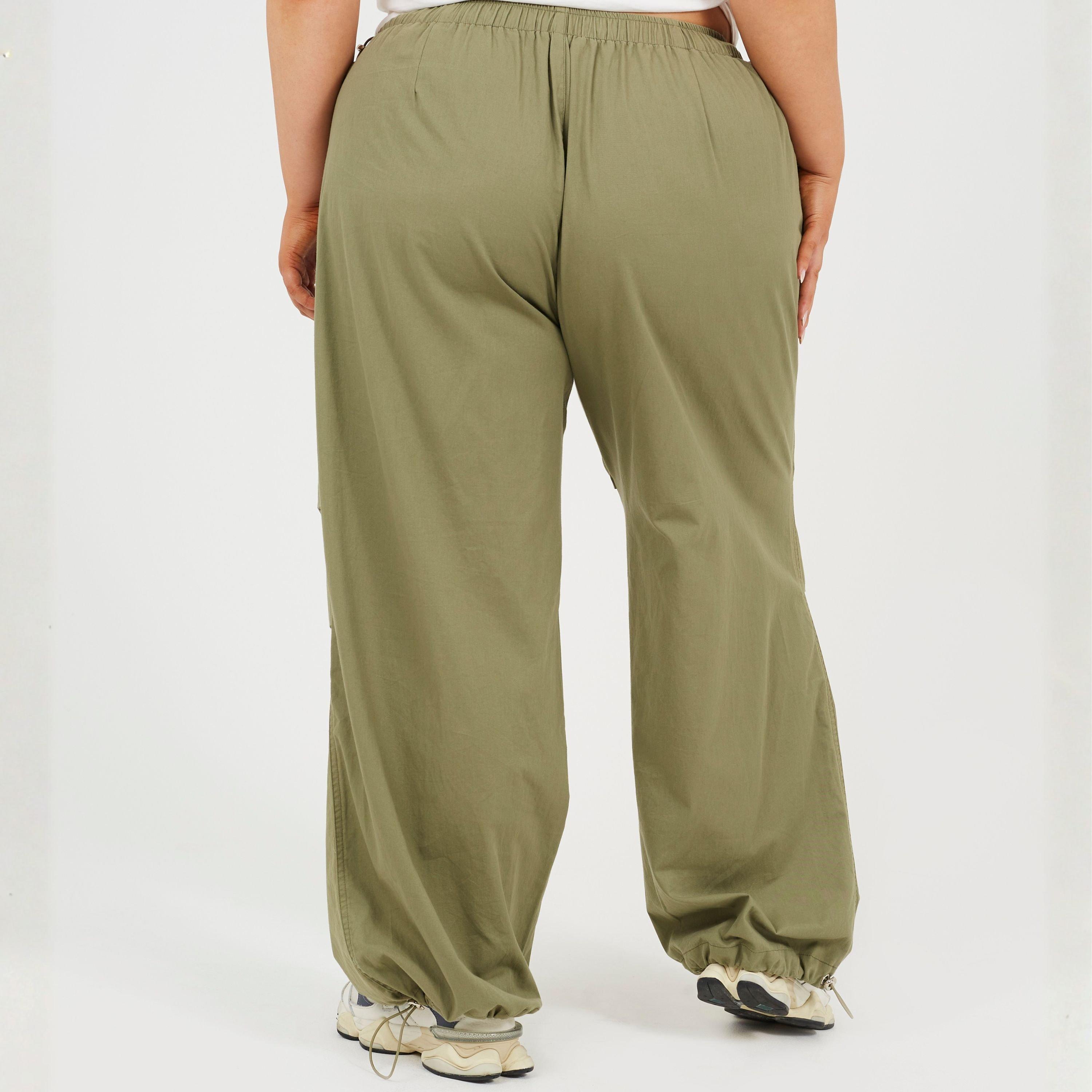 Khaki - Brave Soul - Plus Size Utility Cargo Parachute Trousers - 2