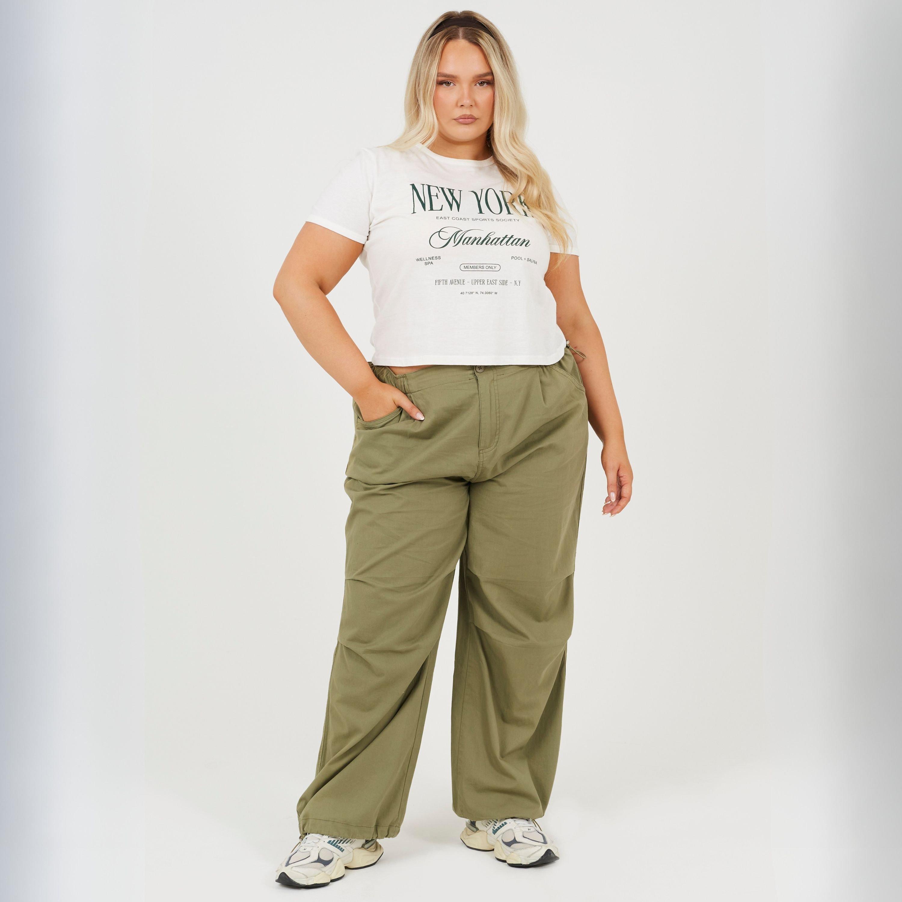 Khaki - Brave Soul - Plus Size Utility Cargo Parachute Trousers - 4