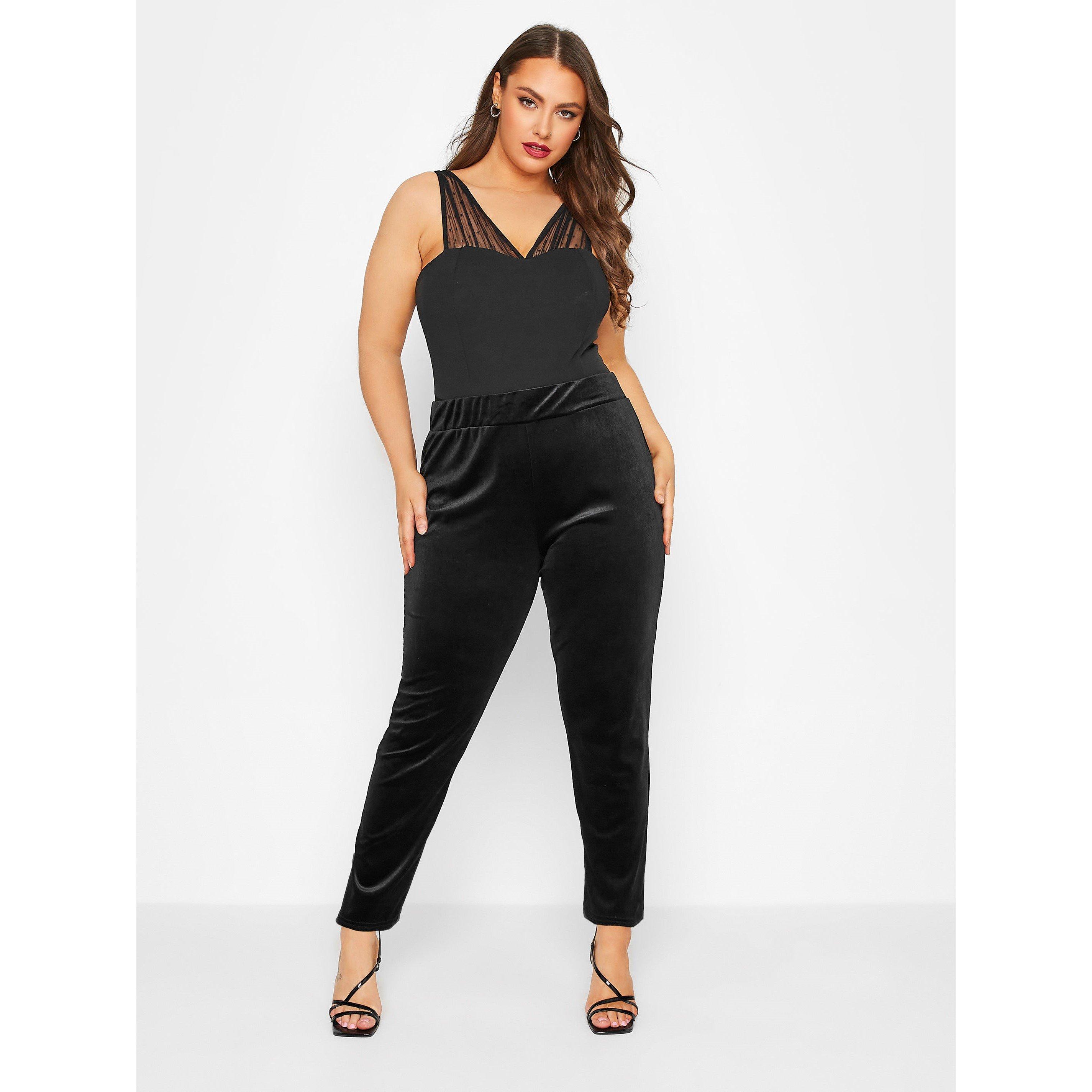 Black - YOURS - Curve Tapered Velvet Trousers - 2