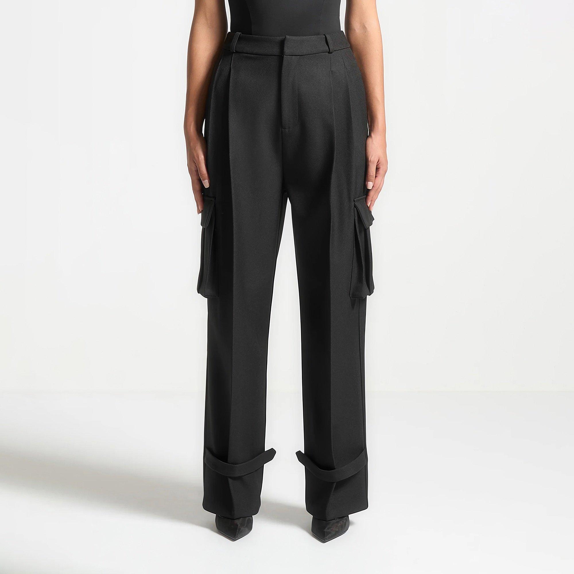 Black - Maniere De Voir - Women’s Tailored Pleated Cargo Trousers - 2