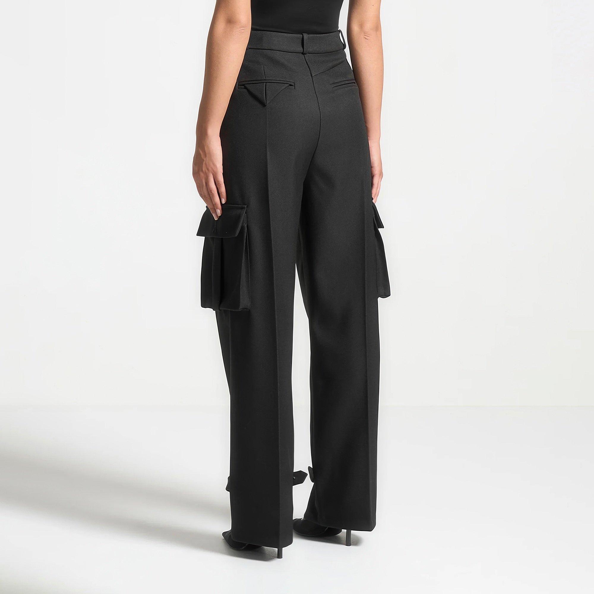 Black - Maniere De Voir - Women’s Tailored Pleated Cargo Trousers - 3