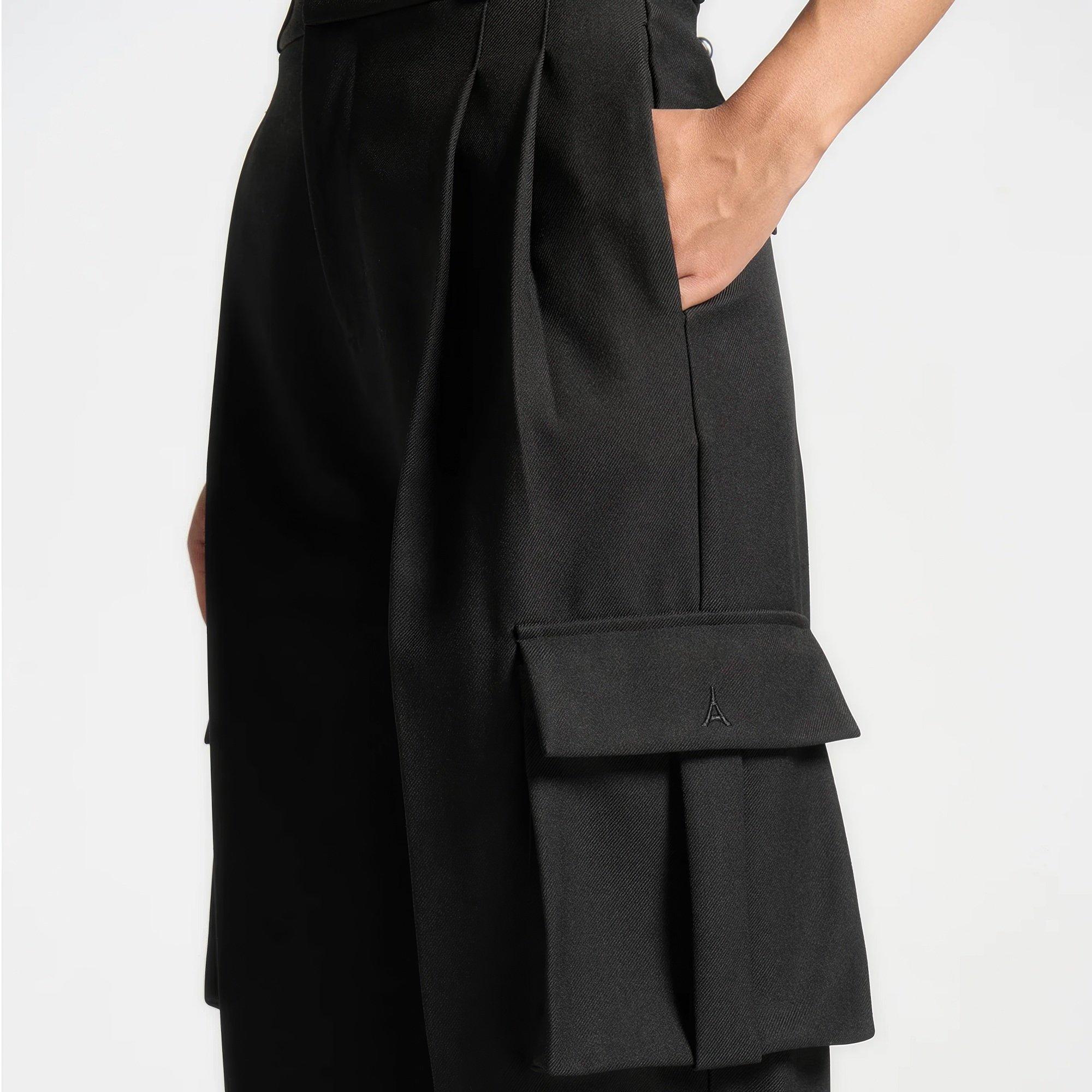 Black - Maniere De Voir - Women’s Tailored Pleated Cargo Trousers - 4