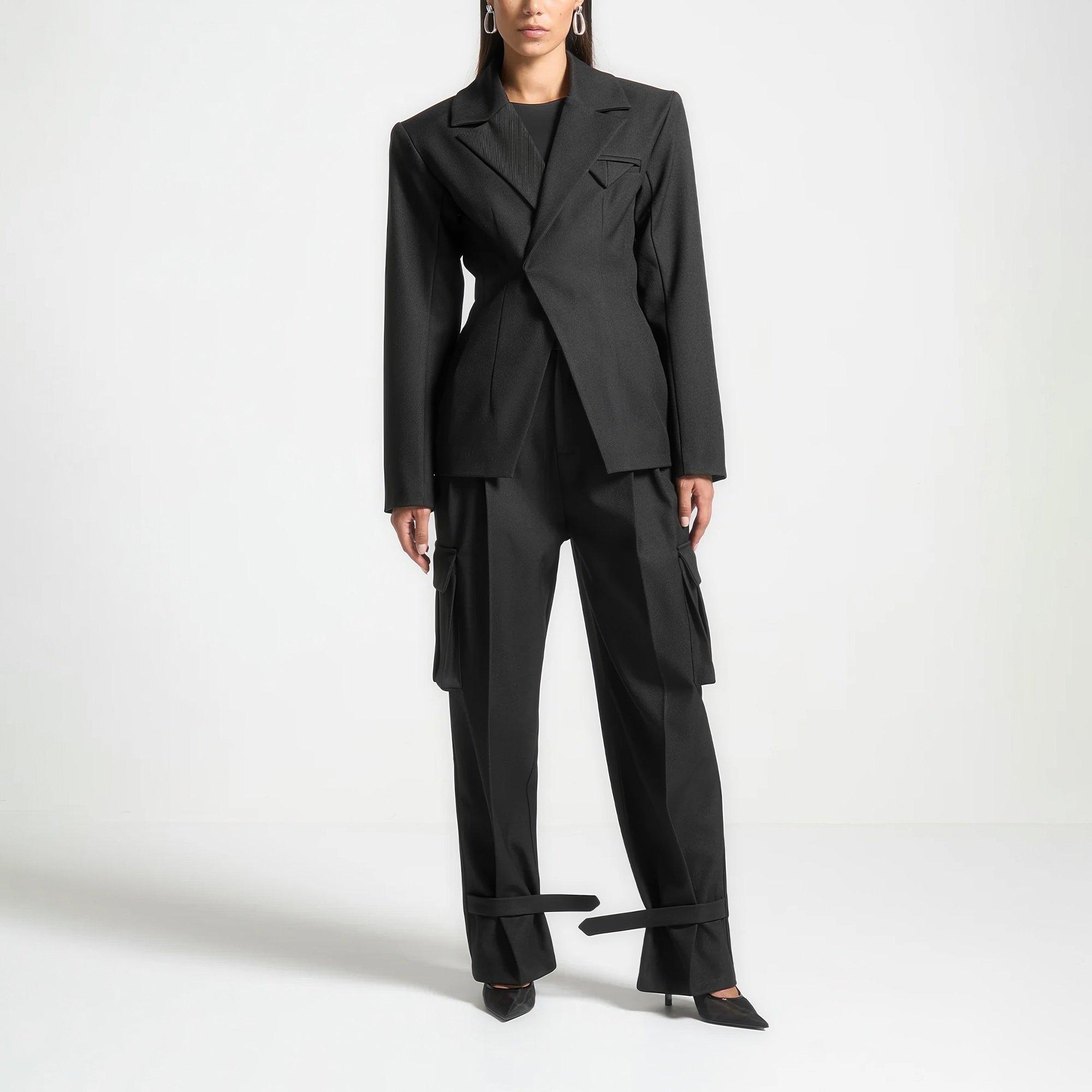 Black - Maniere De Voir - Women’s Tailored Pleated Cargo Trousers - 5