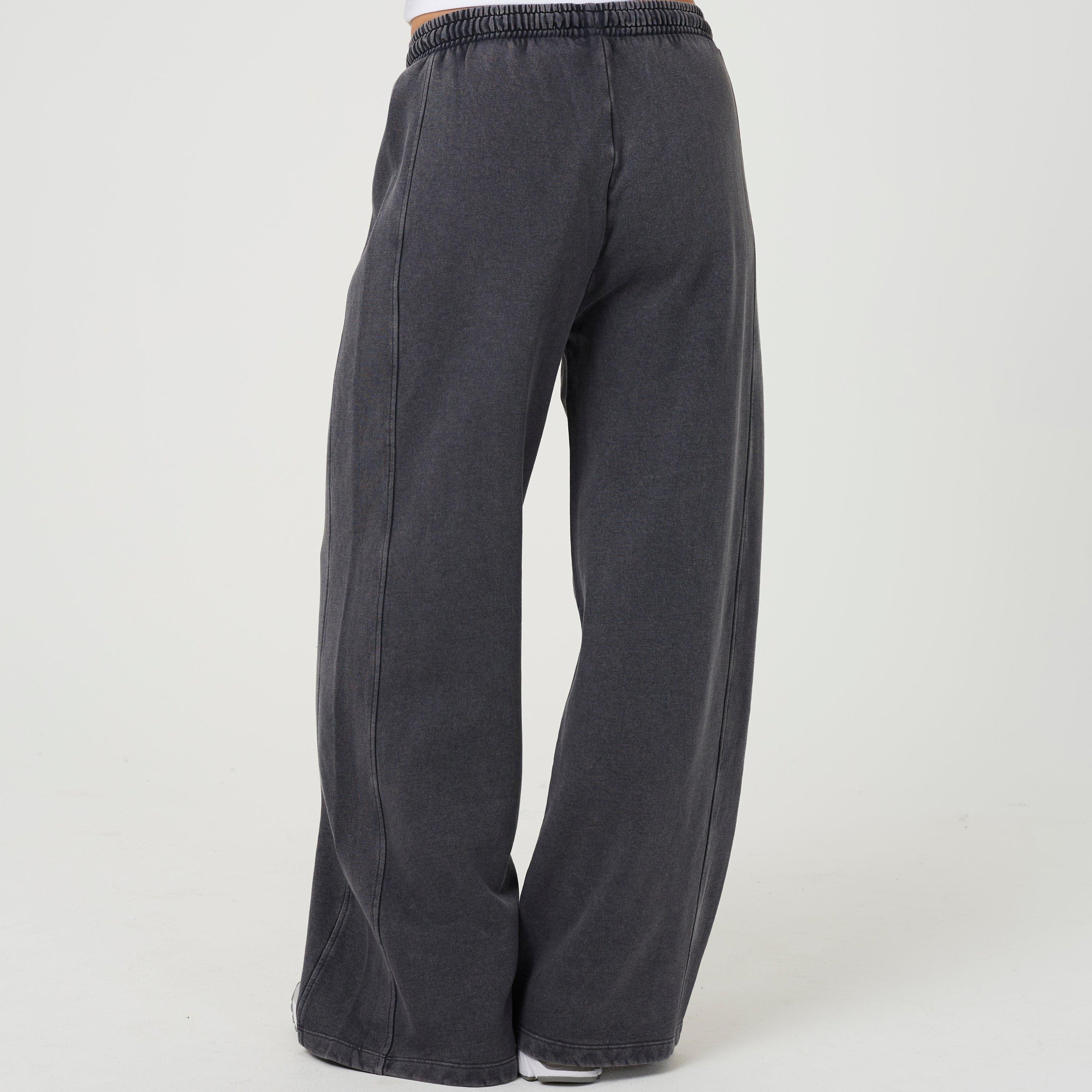 Lt Gry Acid Wsh - Brave Soul - Brave Soul Ladies Acid Wash Wide Leg Jogger - 2