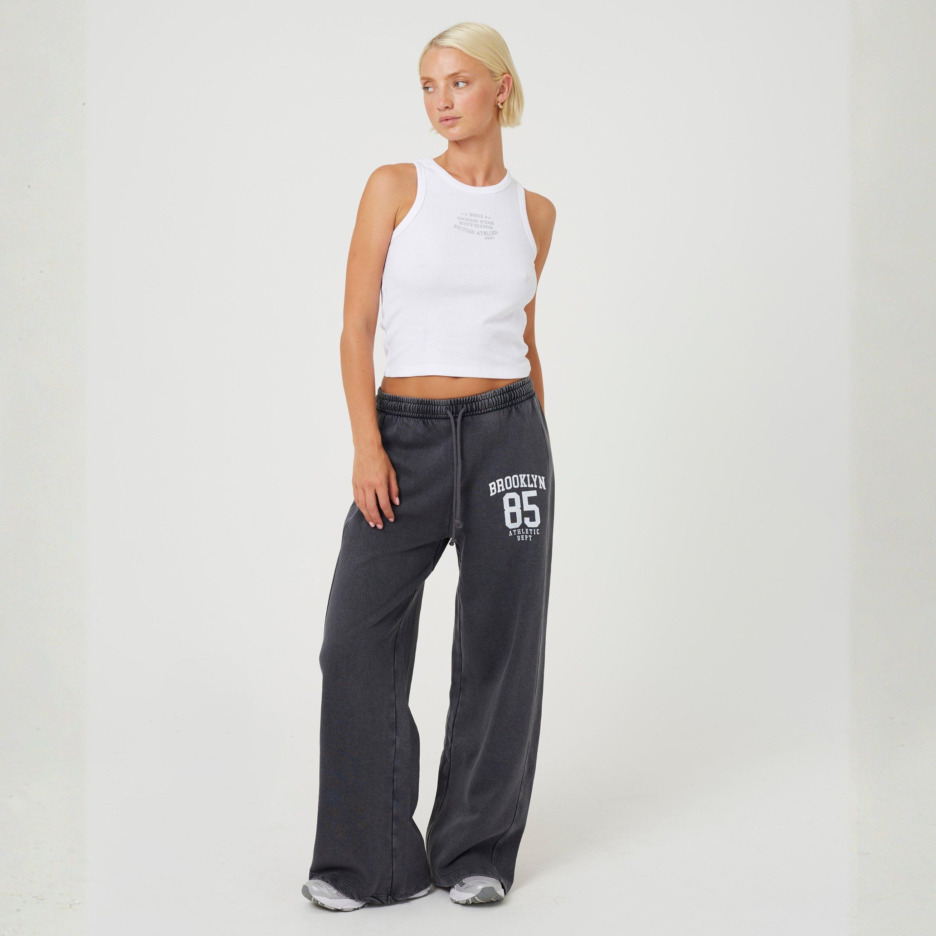 Lt Gry Acid Wsh - Brave Soul - Brave Soul Ladies Acid Wash Wide Leg Jogger - 4