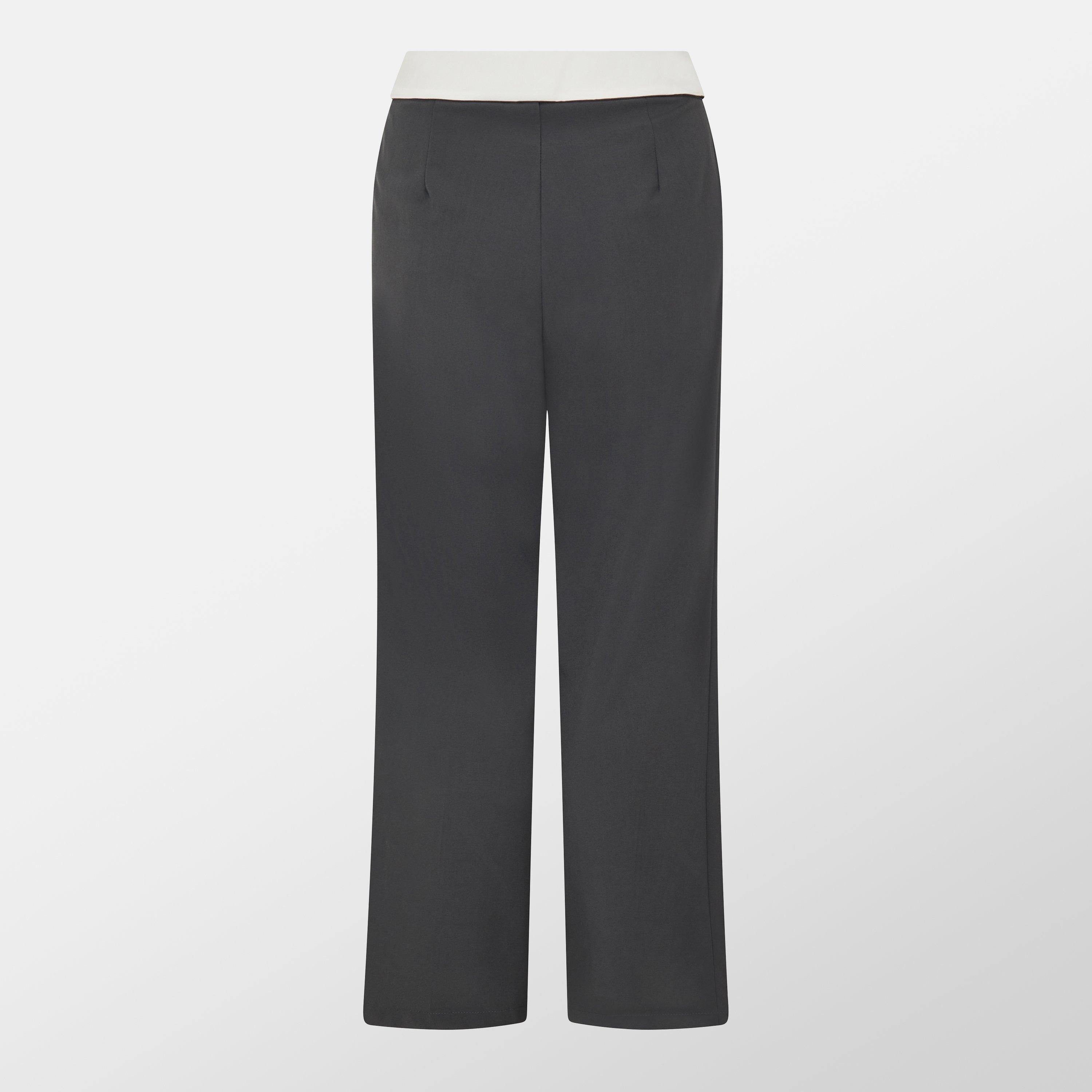 Houtskool - Missy Empire - Satin Fold Over Waist Wide Leg Trousers - 2