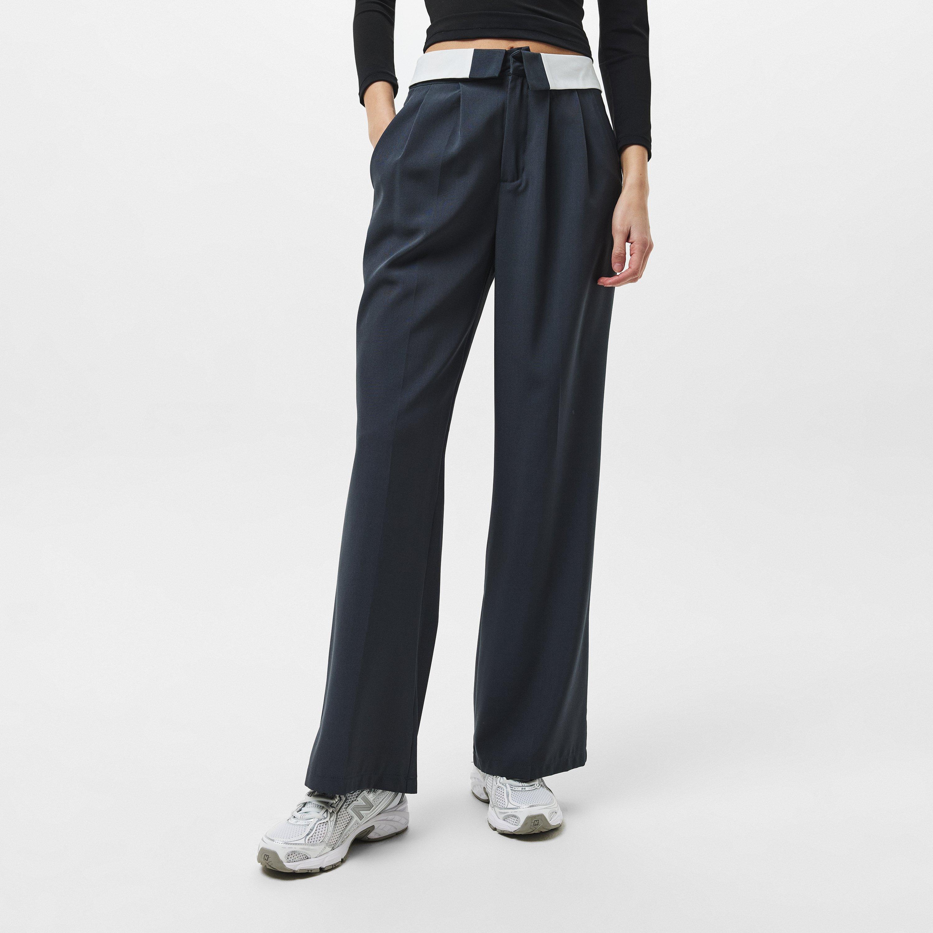 Houtskool - Missy Empire - Satin Fold Over Waist Wide Leg Trousers - 3