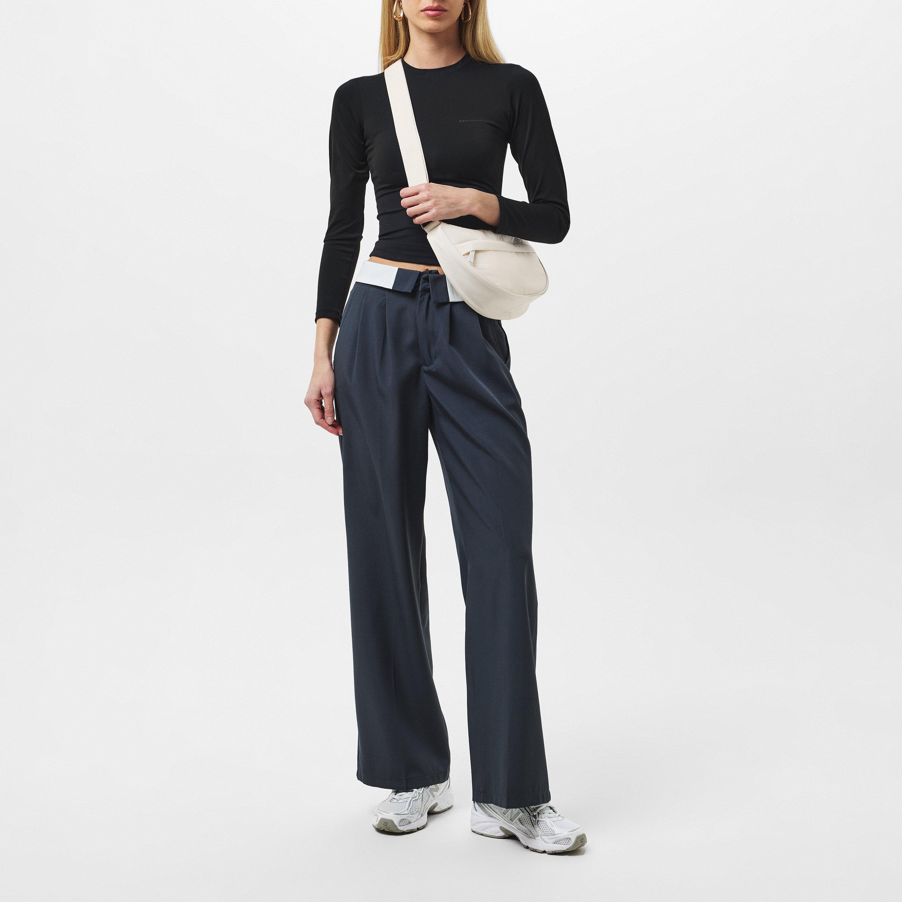 Houtskool - Missy Empire - Satin Fold Over Waist Wide Leg Trousers - 6