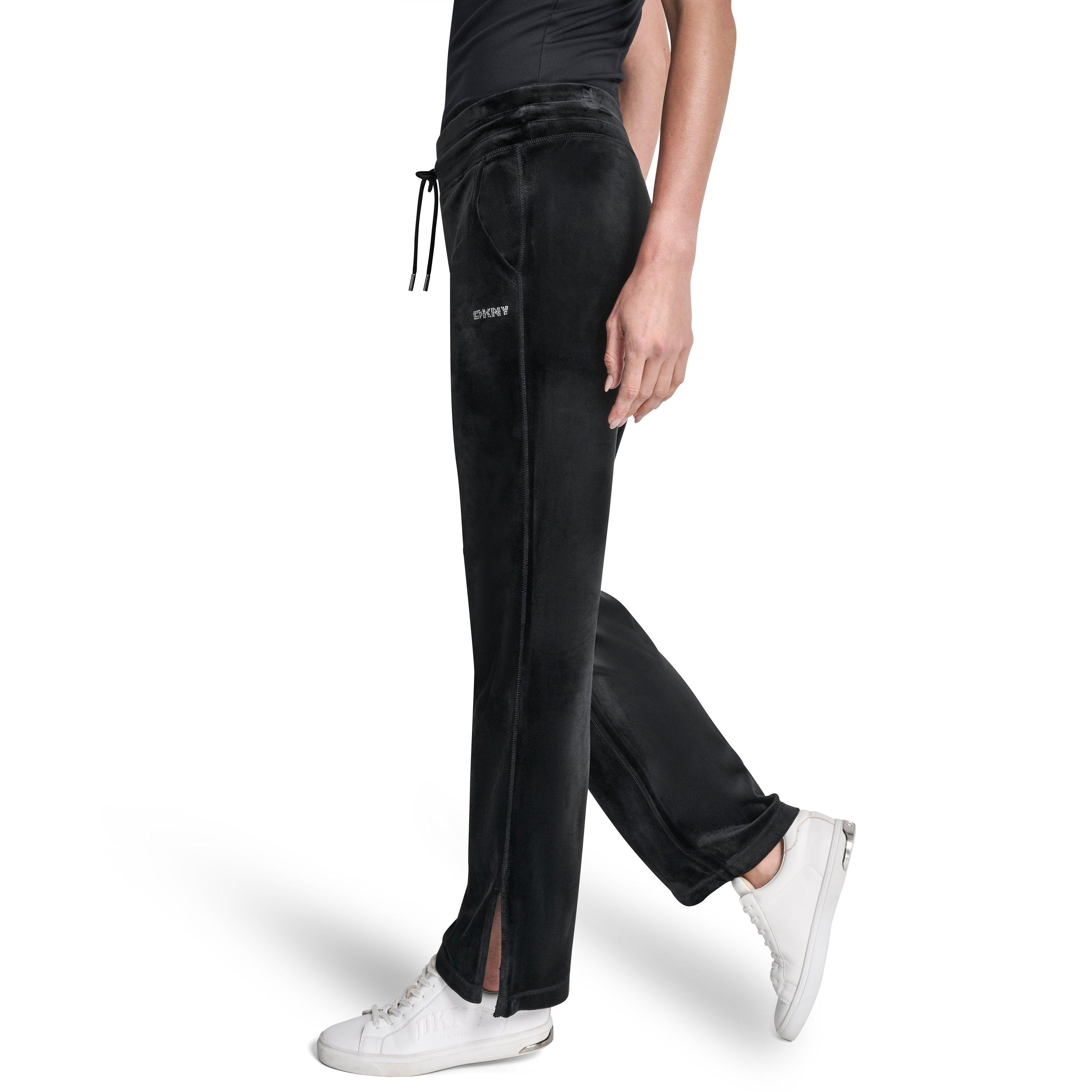 Black - DKNY - Women's Velour Open Hem Fleece Joggers - 2
