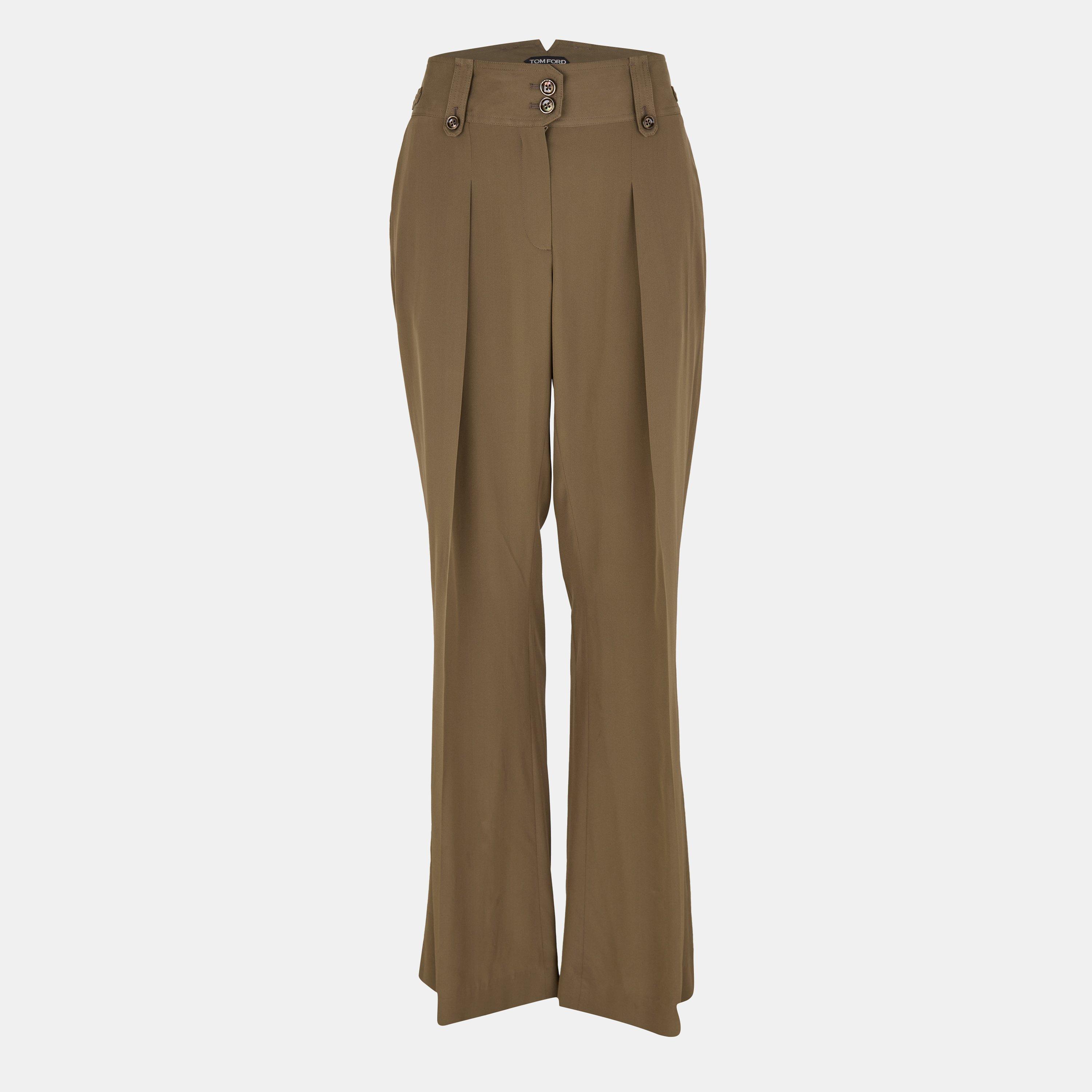 Tom Ford Women's High Rise Wide Leg Trousers - Khaki - 40 (UK 8)