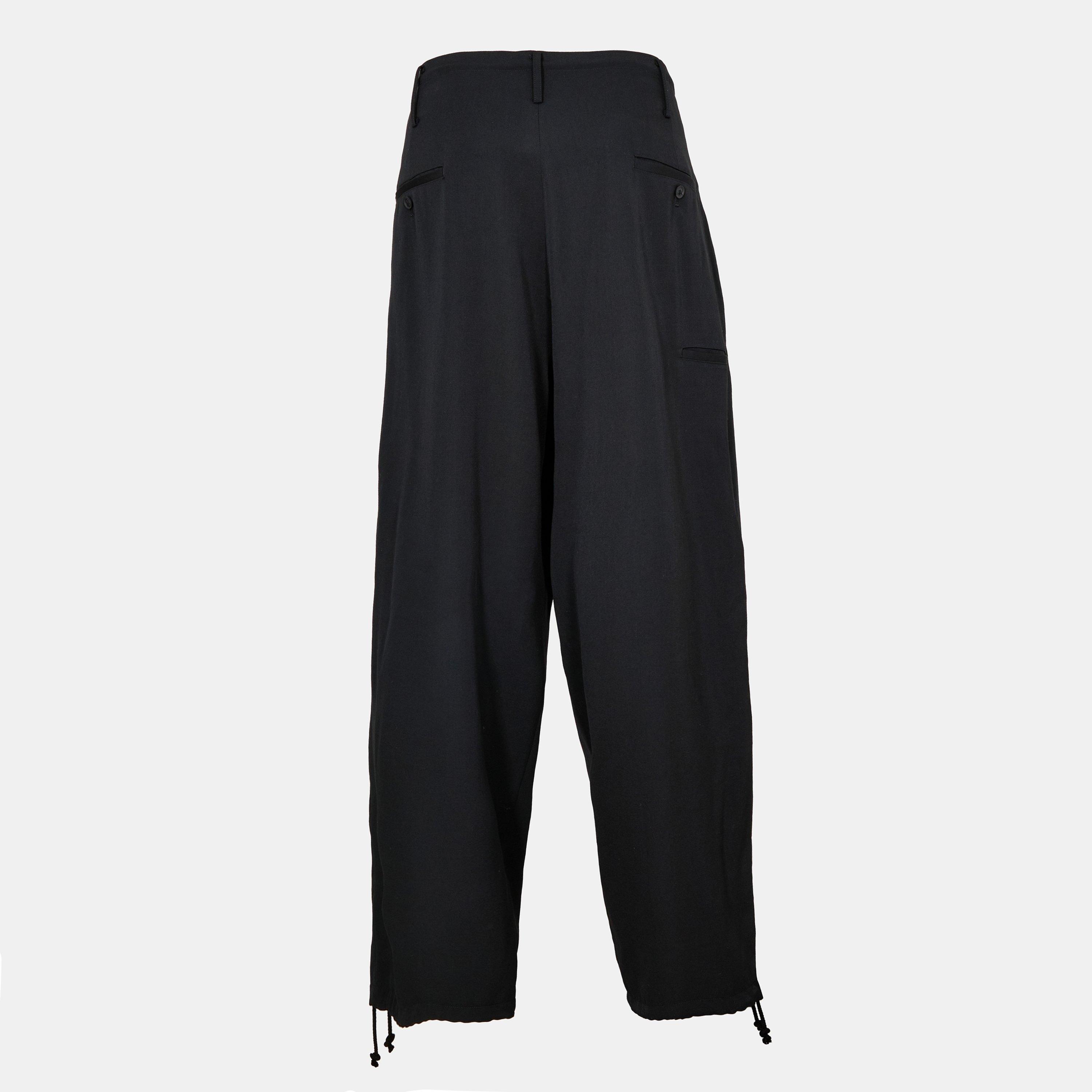 Black - Yohji Yamamoto - Men's Flowing Drape Wide Leg Trousers - 2