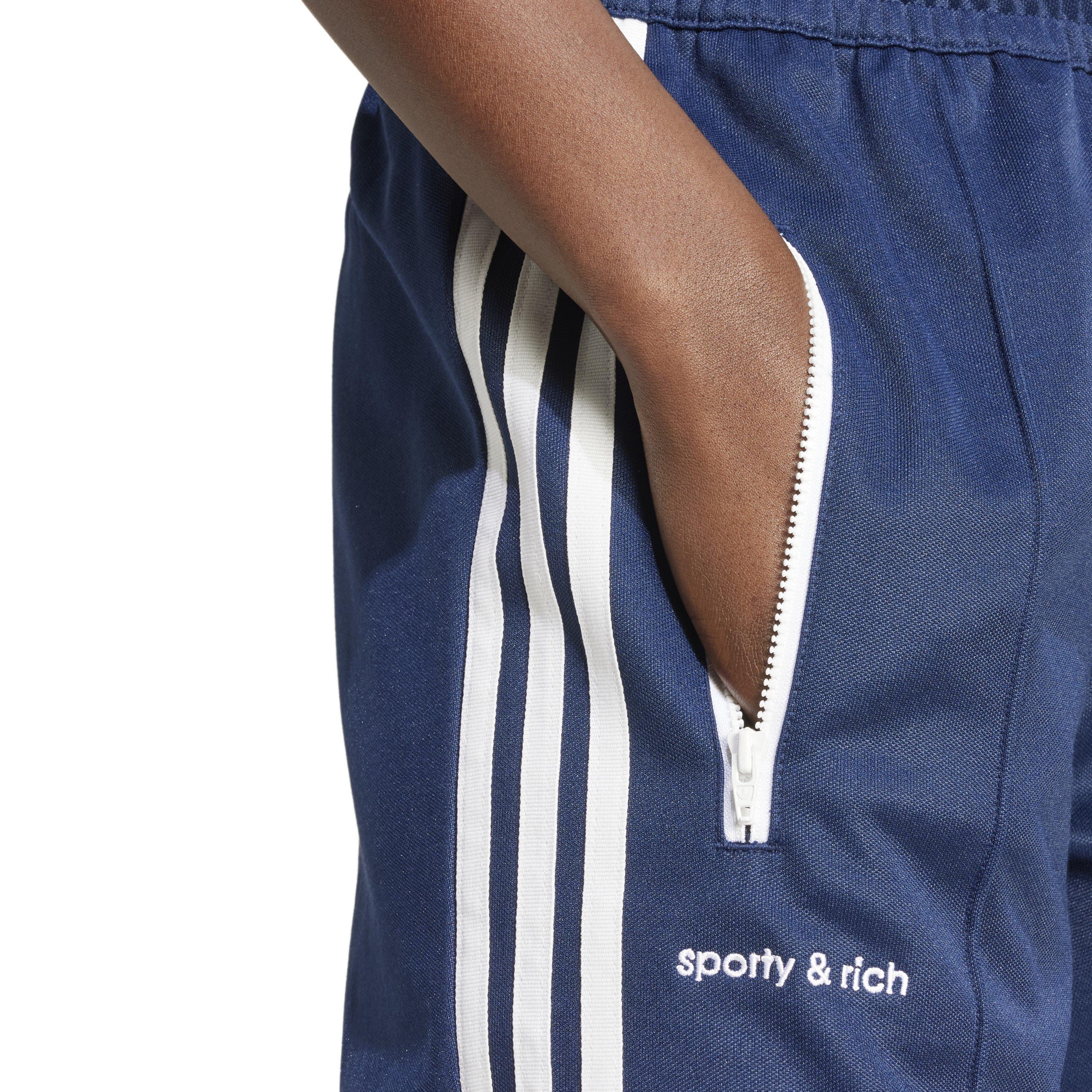 Night Indigo - adidas Originals - Women's Sporty And Rich Logo Blue Open Hem Woven Tracksuit Joggers - 5