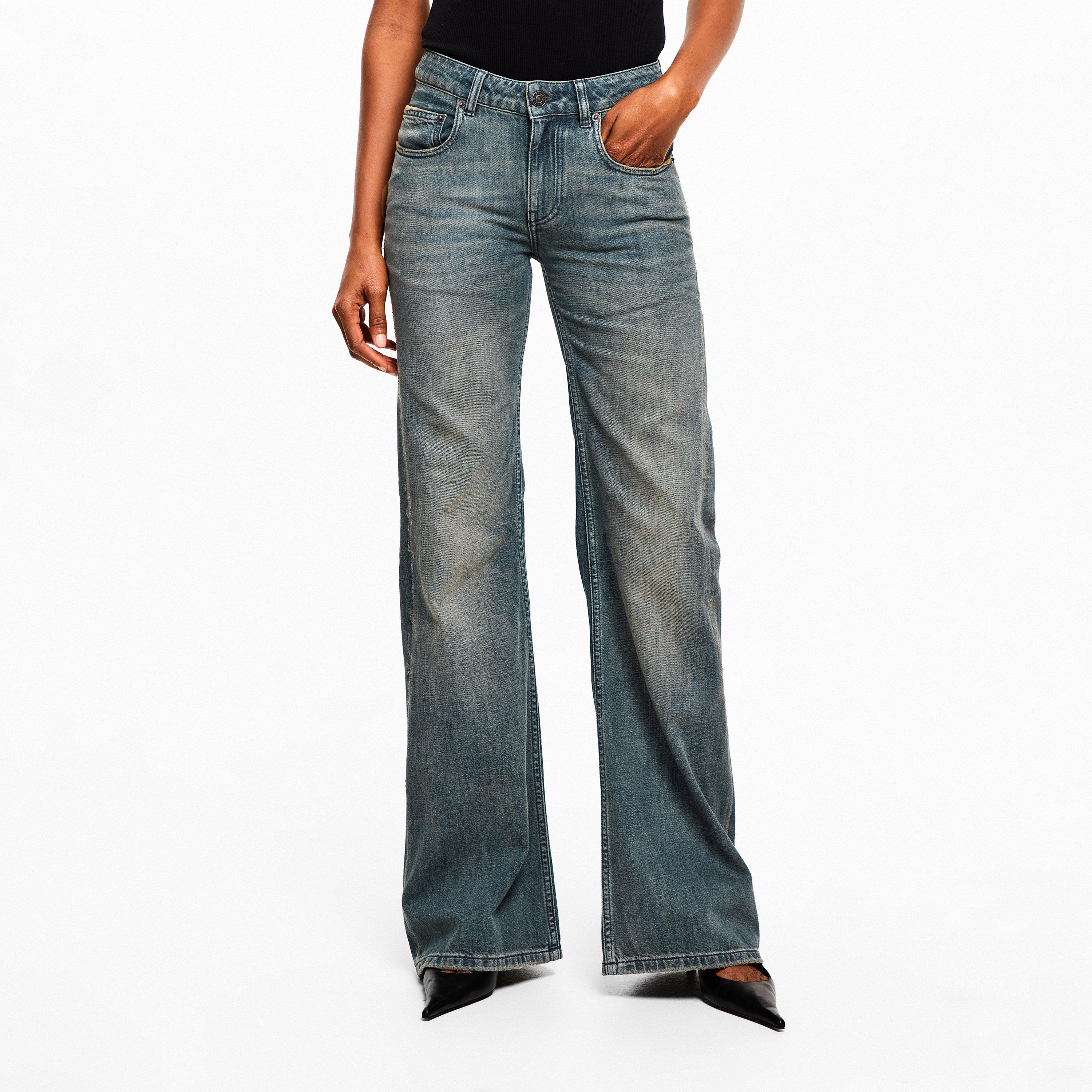 Navy/Green - Balenciaga - Women's Relaxed Wide Leg Trousers - 3
