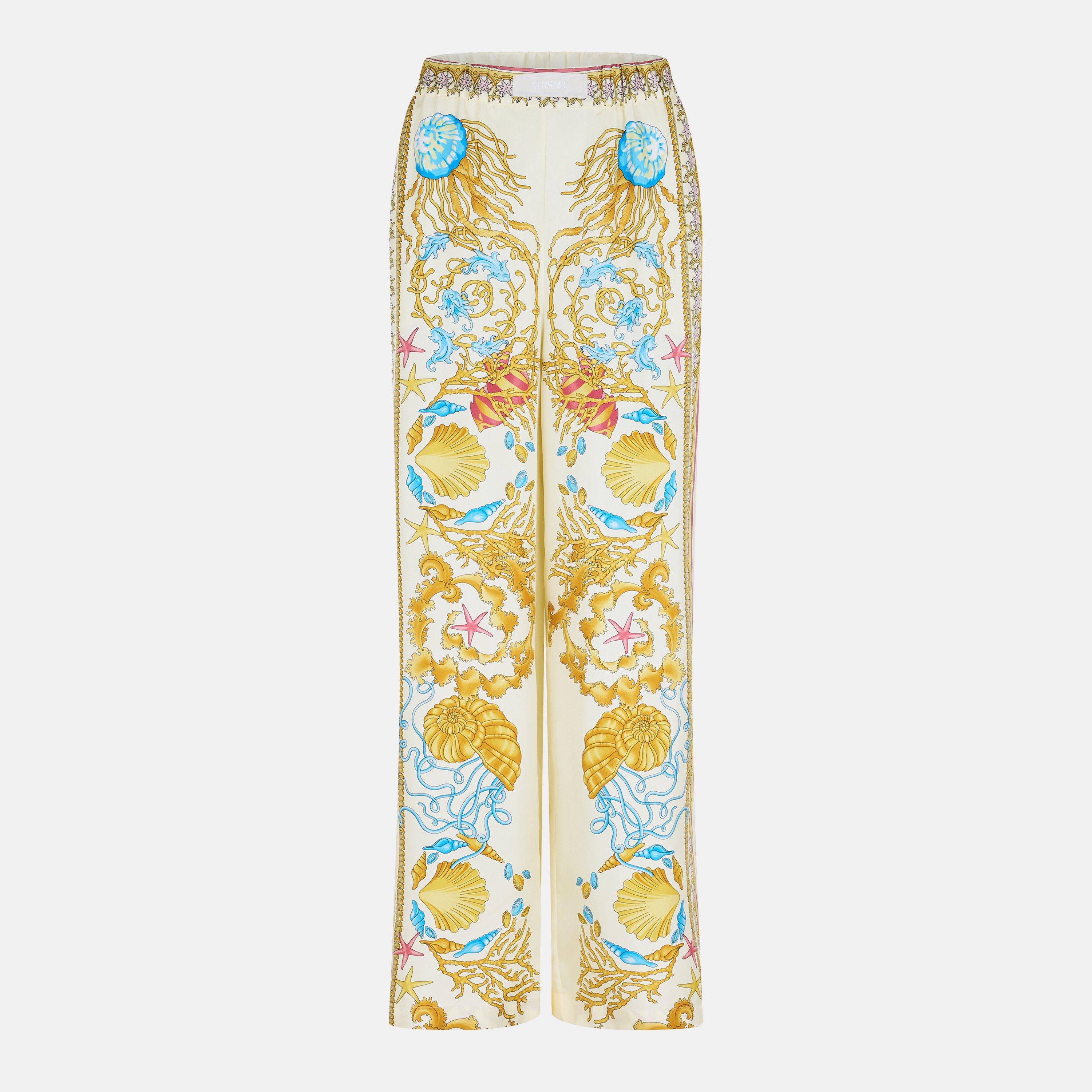 Eggshell - Versace - Women's High-Rise Wide Leg Trousers - 1