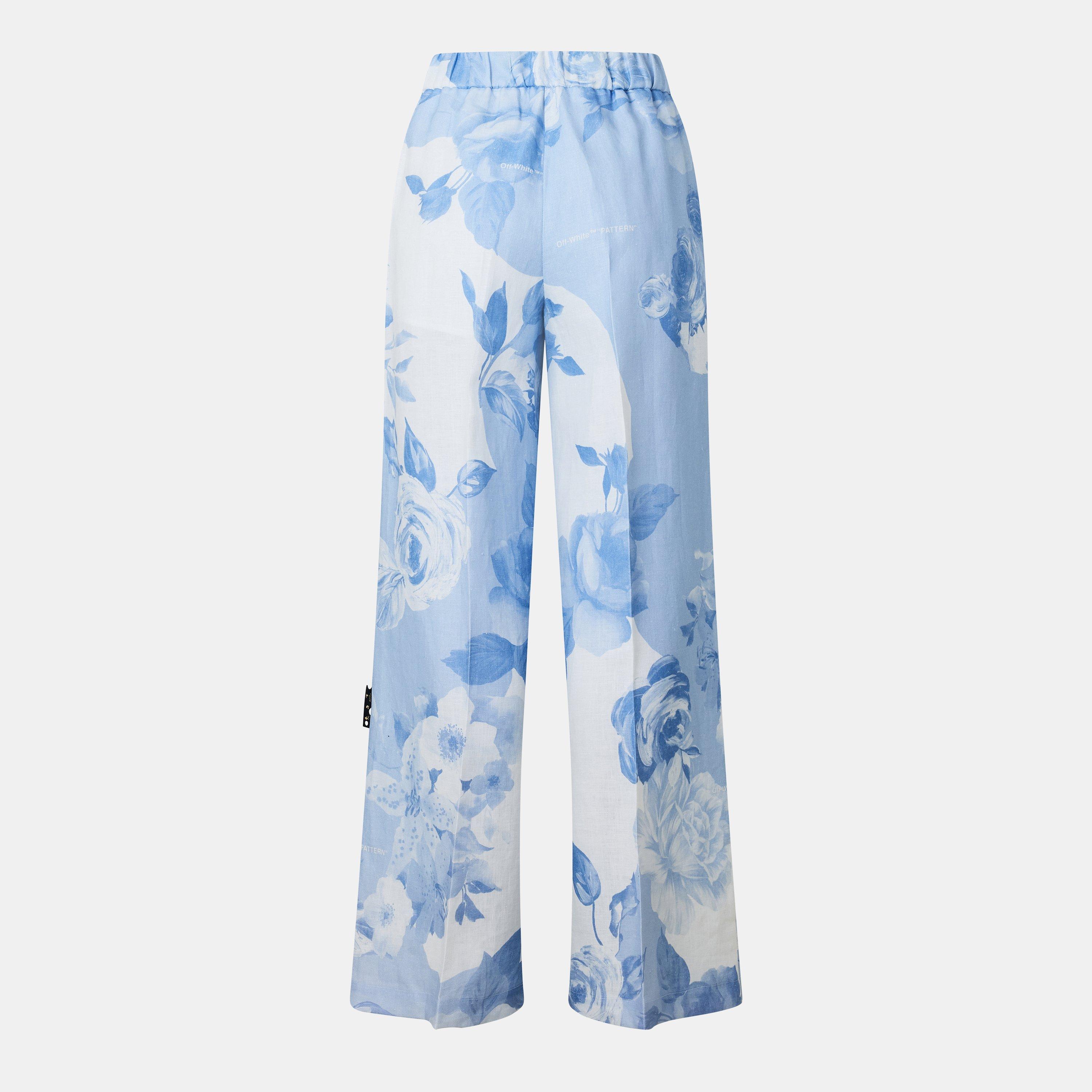 White/Blue - Off White - Women's Knitted Trousers, Knitted Fabric - 2