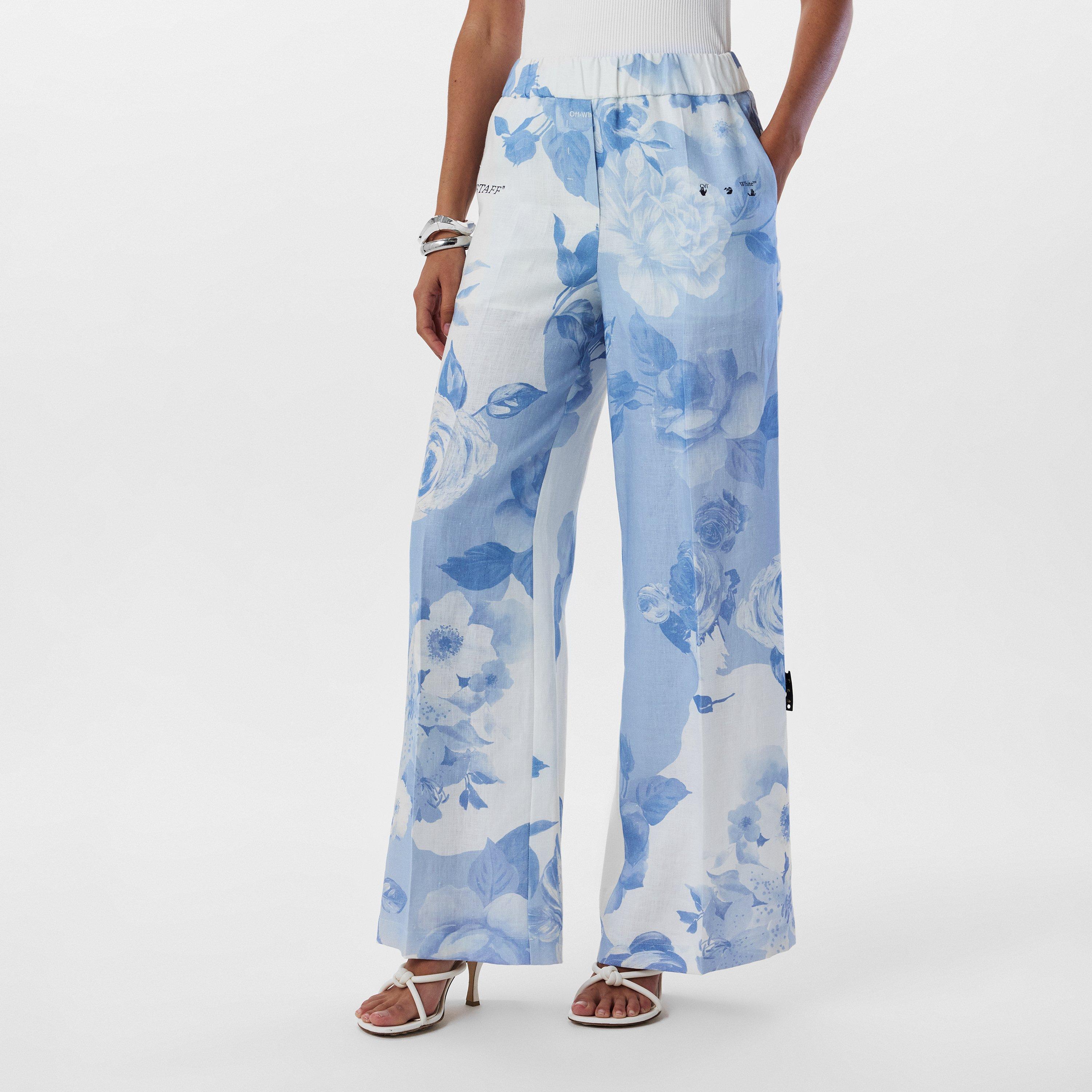 White/Blue - Off White - Women's Knitted Trousers, Knitted Fabric - 3