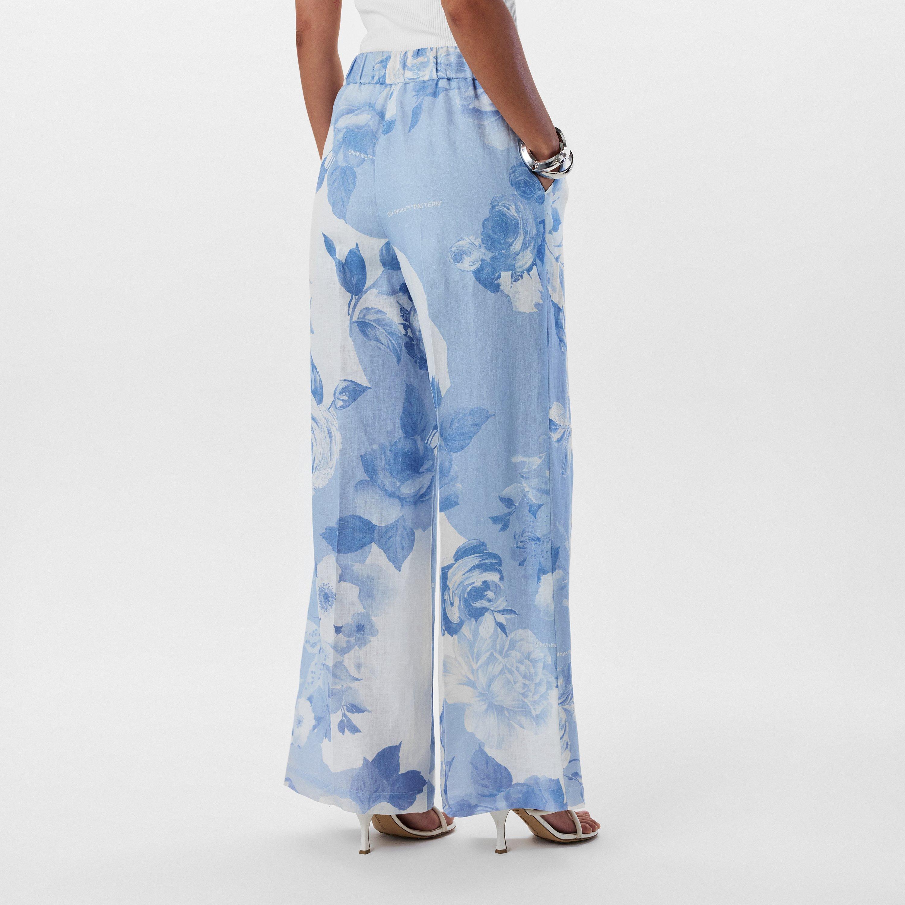 White/Blue - Off White - Women's Knitted Trousers, Knitted Fabric - 4