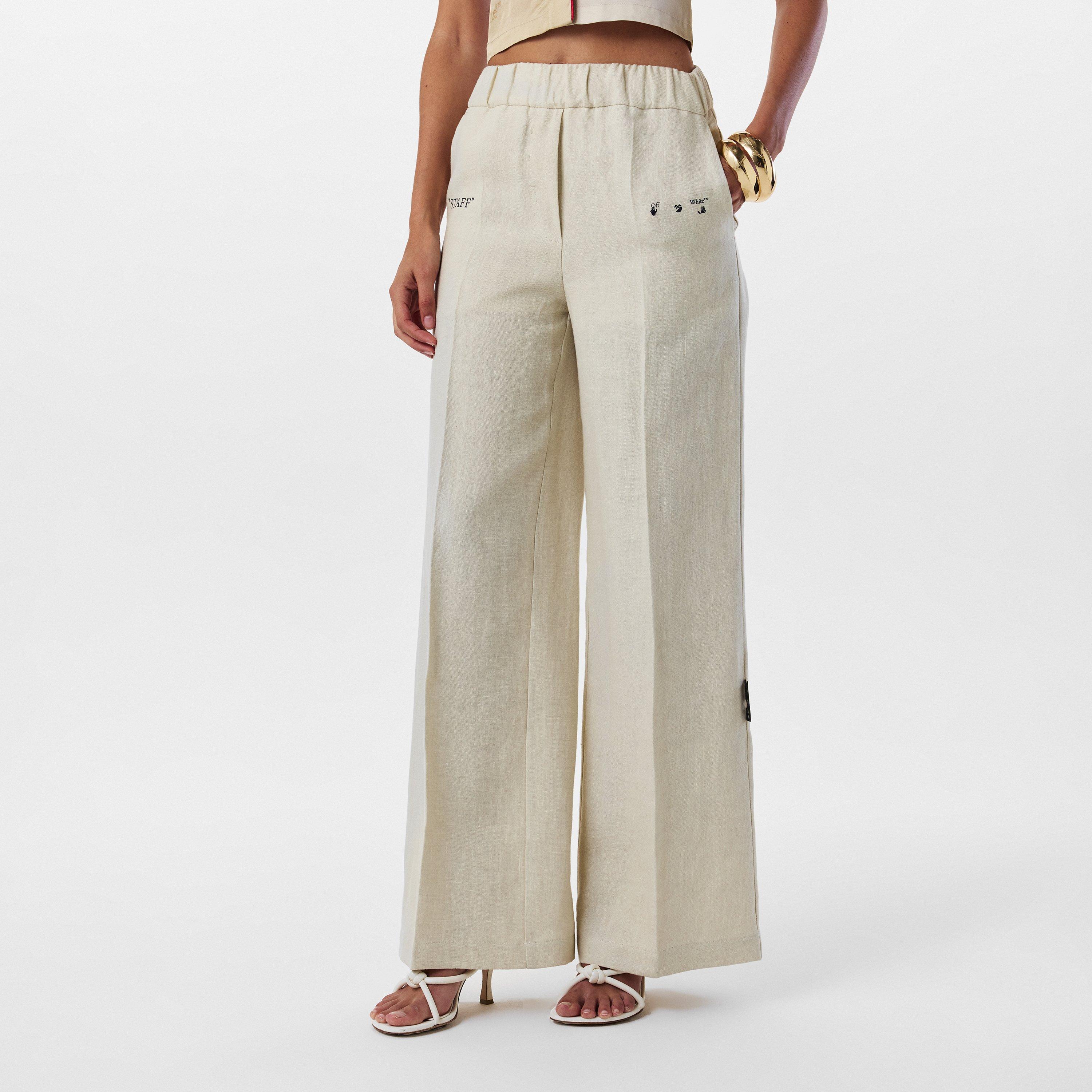 Beige/Blue - Off White - Women's Knitted Trousers, Knitted Fabric - 3