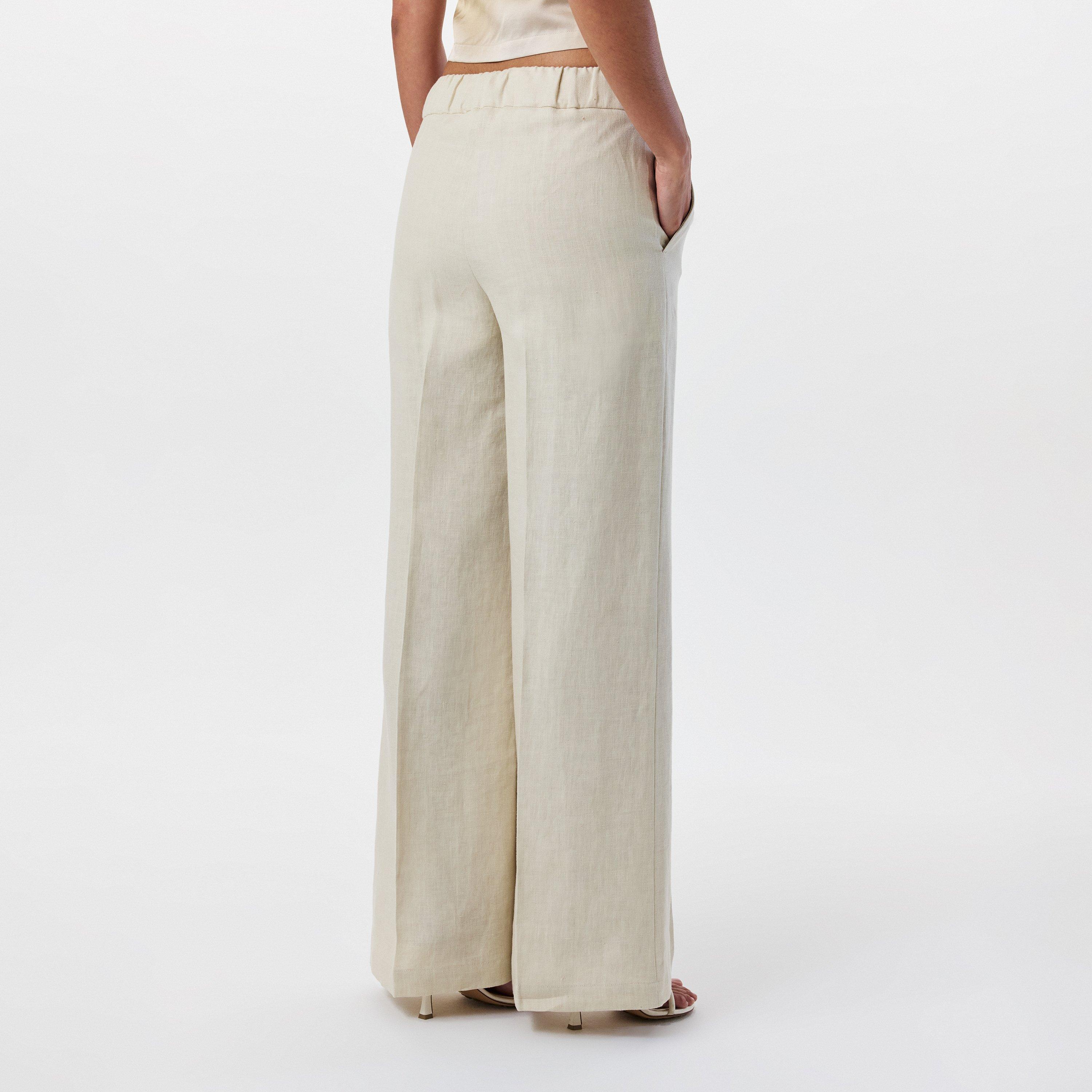 Beige/Blue - Off White - Women's Knitted Trousers, Knitted Fabric - 4