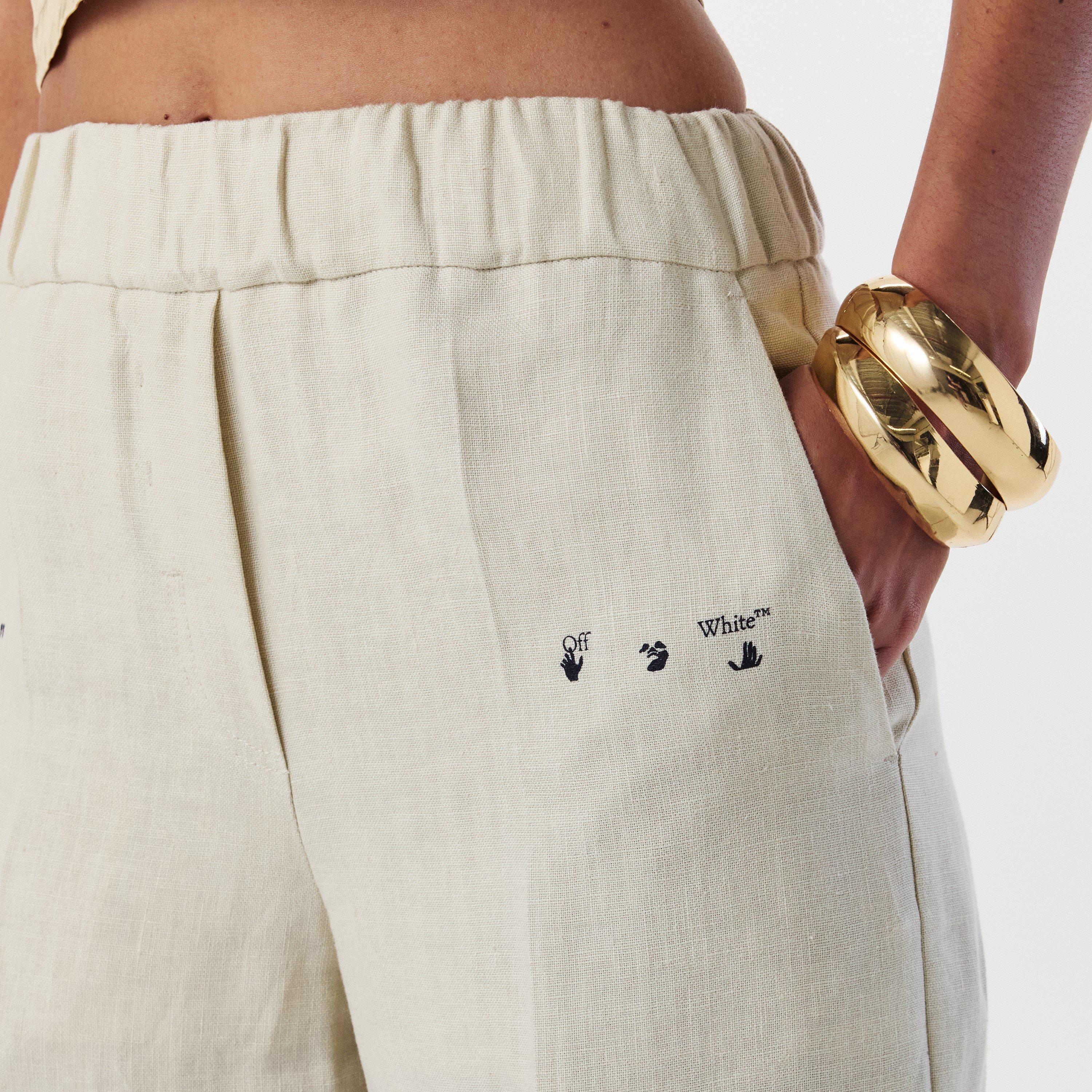 Beige/Blue - Off White - Women's Knitted Trousers, Knitted Fabric - 5